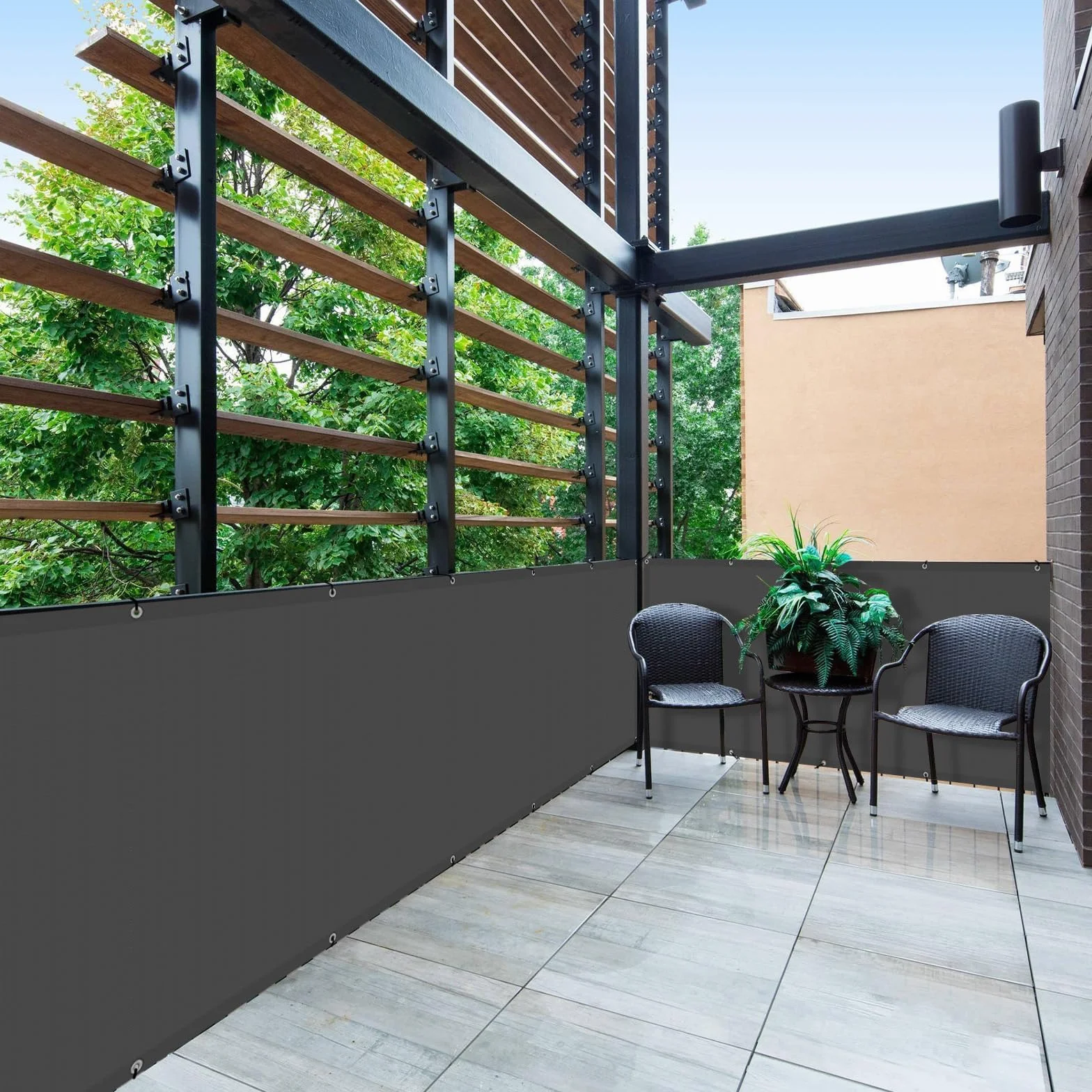 Brise-Vue Balcon 90 x 600 cm Anthracite avec Œillets et Cordes