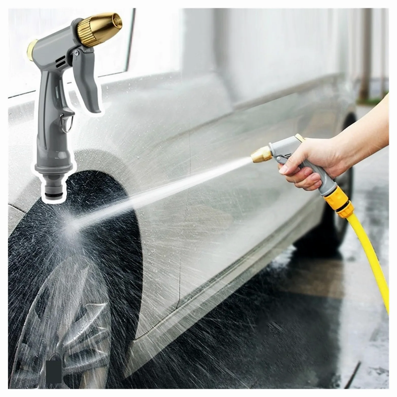 Pistolet d'arrosage avec embout multi-jets, Buse de tuyau d'eau for arroseur jardin lavage voiture, métal + plastique, mise à niveau pression