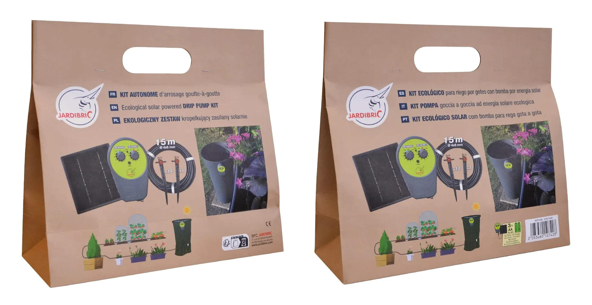 Jardibric - Kit Arrosage Goutte à Goutte Solaire 15 m - Pompe Programmable 15 Goutteurs 4x6 mm