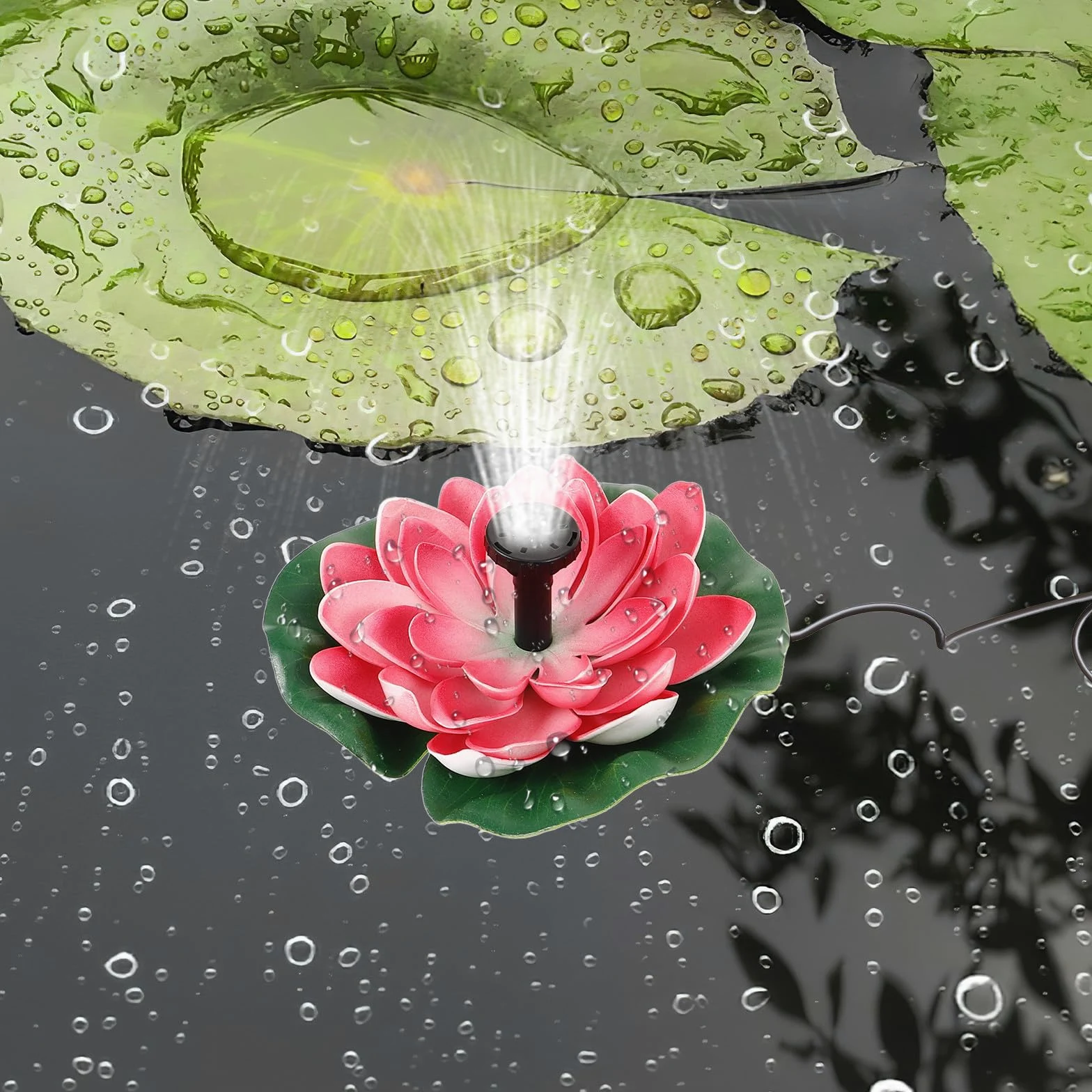 IMIKEYA Fontaine Solaire Flottante Lotus 6.50X5.91X1.57 Pouces pour Piscine et Bassin Décor Extérieur Système Pompe Intégré sans Pile Facile à Nettoyer