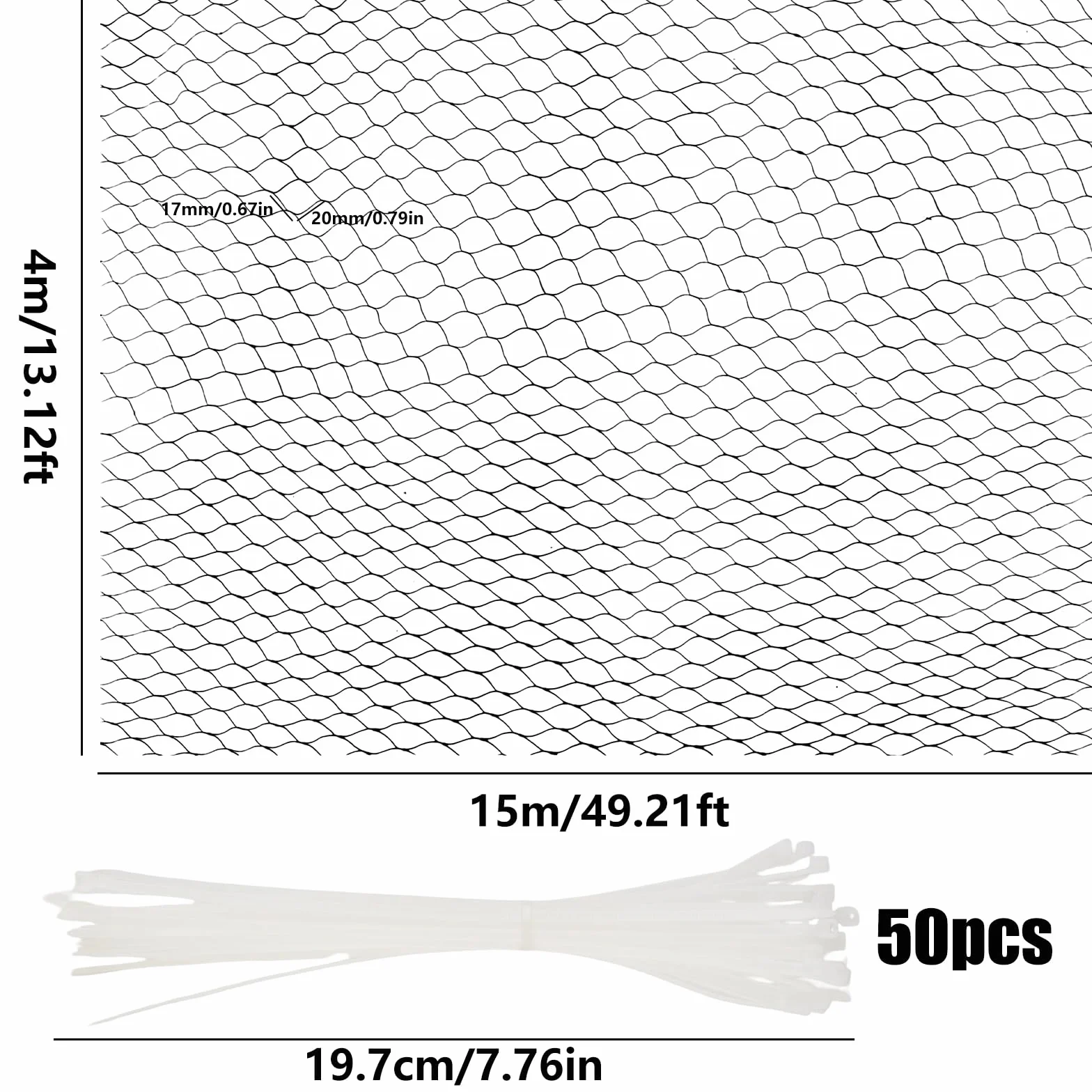 Vaskula Filet Anti Pigeon Ouverture 0,78x0,78 Pouces Filet Anti Oiseaux 4 x 15M Réutilisable Robuste avec 50 Attaches Cravates