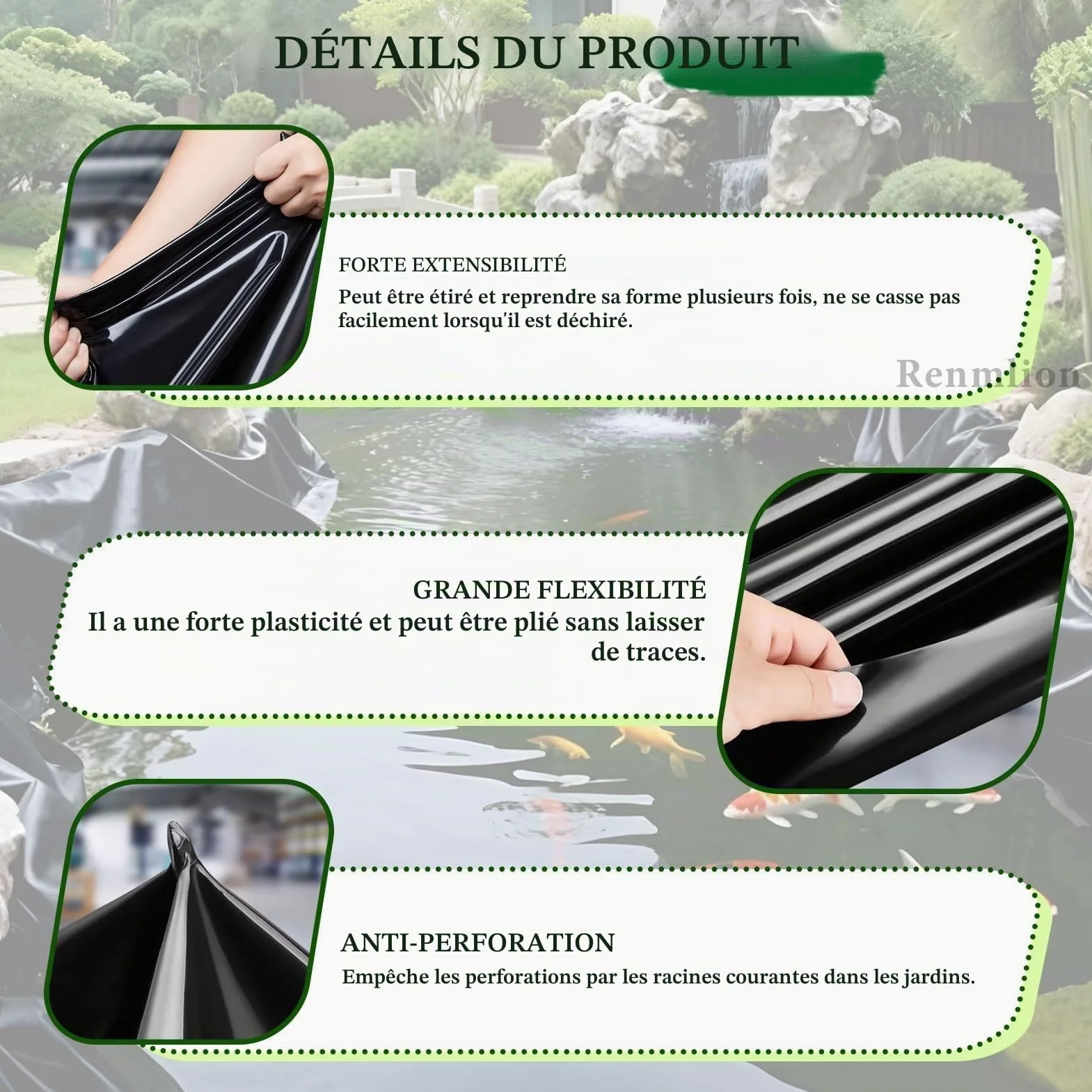 3x4m 4x6m 5x8m 8x10m 10x12m Revêtement d'étang EPDM - Sous-couche de bassin durable Membrane imperméable pour piscine - Film d'étanchéité Bâche de film de piscine résistante à l'humidité(4x4m)