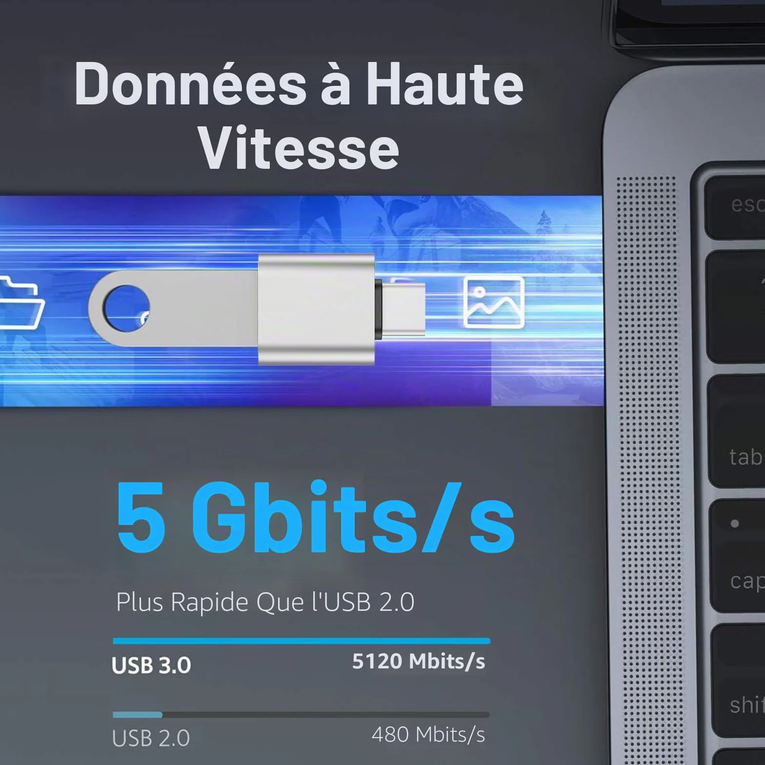 Adaptateur USB C vers USB 3.0 2 pièces Charge Rapide Data Sync Compatible iPhone 16 15 Plus Pro Max MacBook iPad Air Samsung