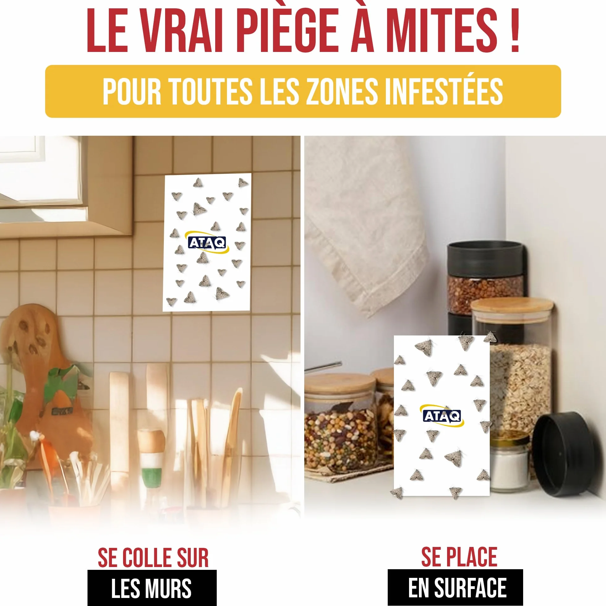 ATAQ Pack de 6 pièges à Mites Alimentaires Anti Mites Adhésif à Phéromones