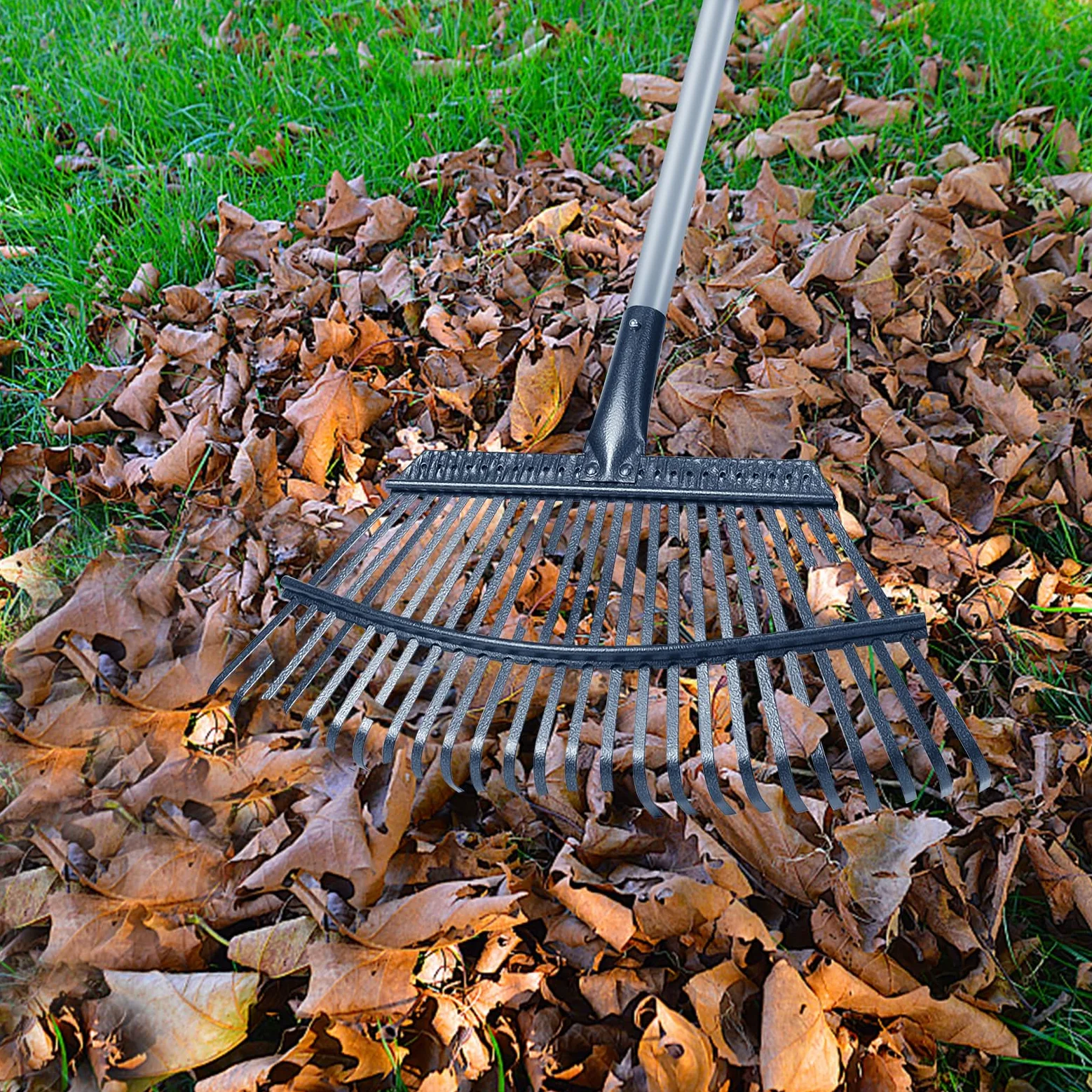 Stanew Râteau à Feuilles de Jardin, Râteau à Feuilles avec Manche Télescopique avec 25 Dents, Kit de Outillage de Jardin pour Ramasser Les Feuilles ou l'herbe Coupée (Longueur de la Tige 165CM)