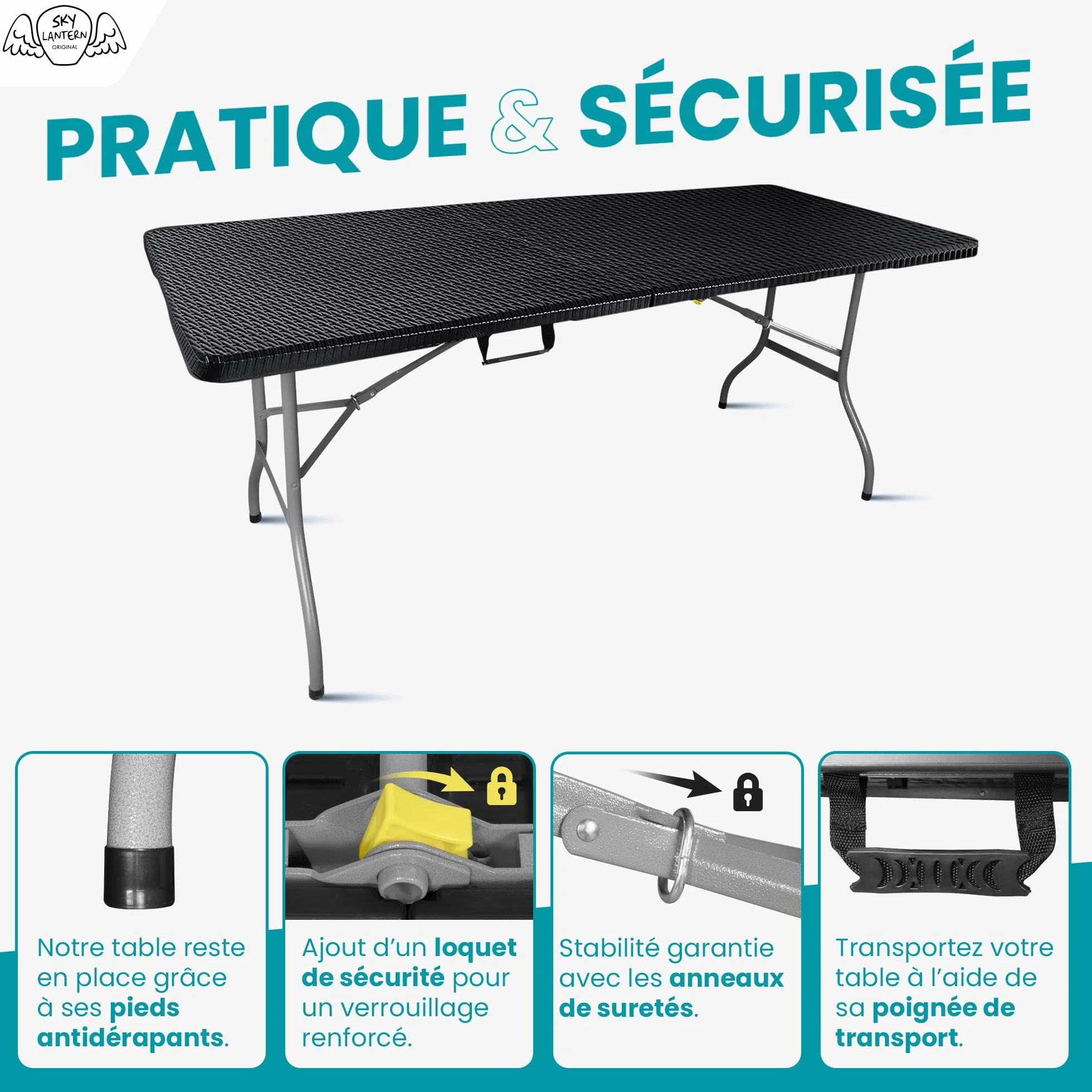 Table Pliante Rectangulaire 180 cm 6/8 Personnes HDPE 3,5 cm Pied Acier Jardin Camping