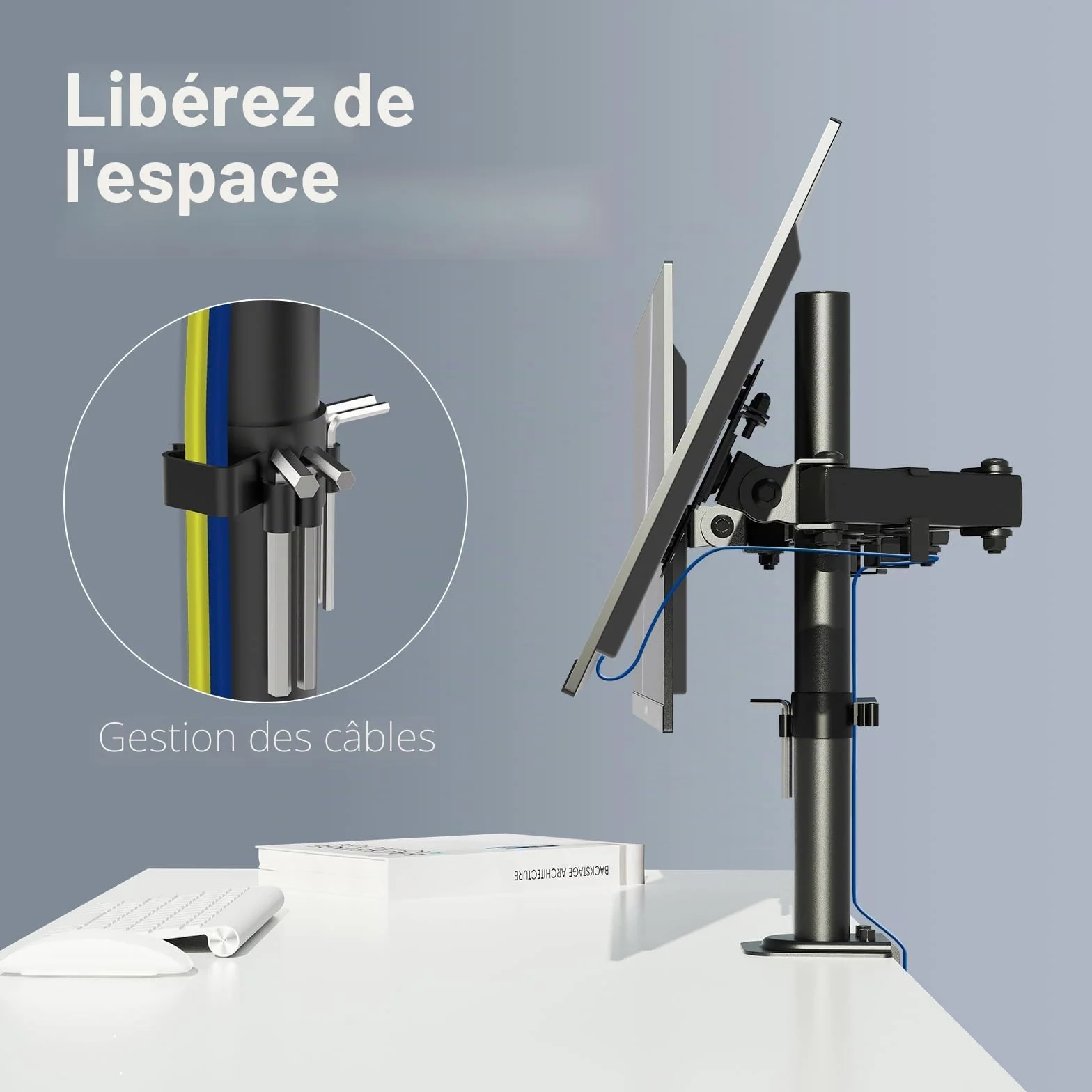 GRIFEMA Support Double Ecran PC 13-27 Pouces Bras Réglable Hauteur Inclinaison 90° Rotation 360° Poids 10KG VESA 75/100 MM Noir