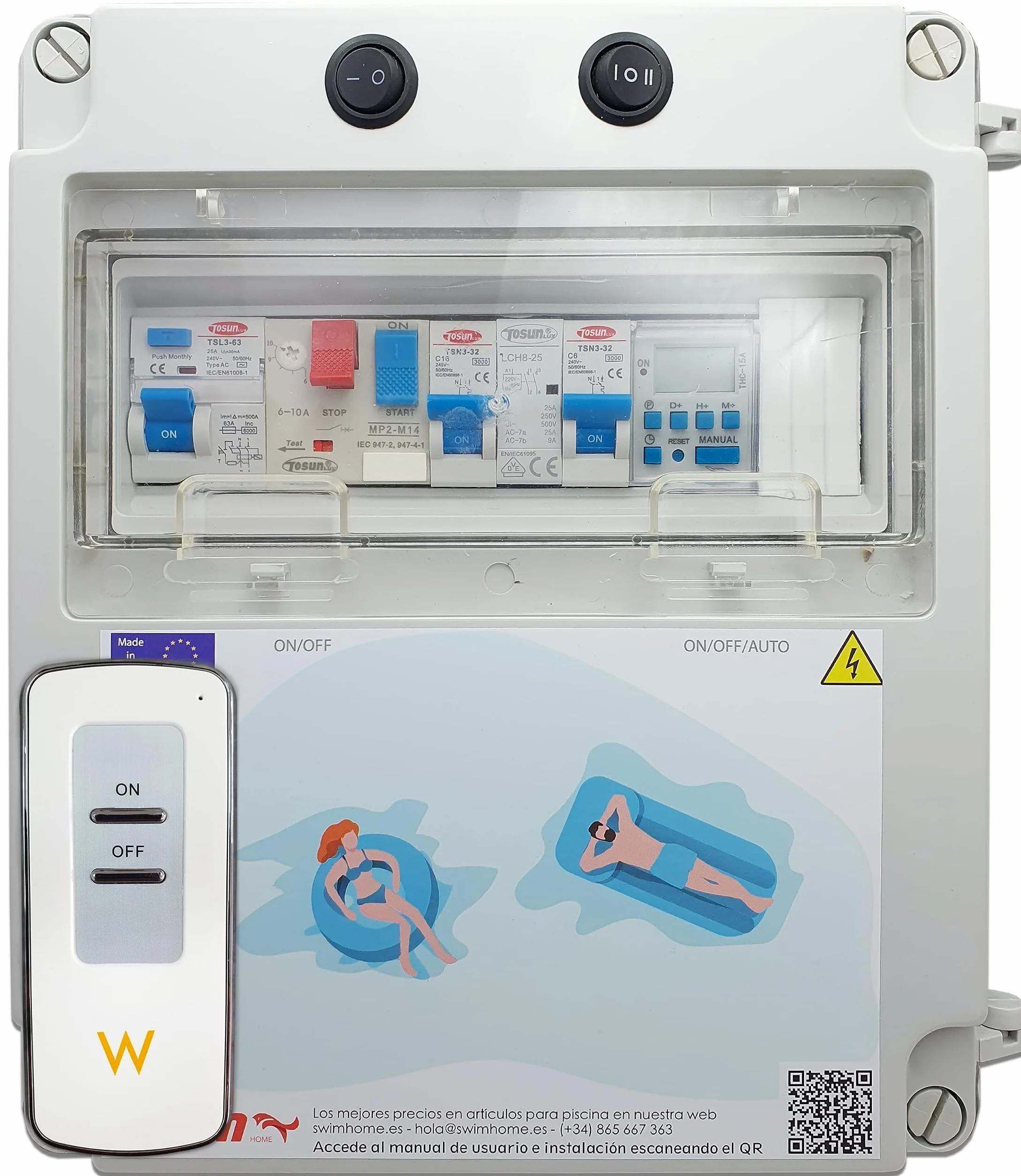 Tableau électrique pour Piscine Garde-Moteur Transformateur 300 W 12 AC Contacteur Chlorateur Pompe à Eau 2 CV 6-10 A