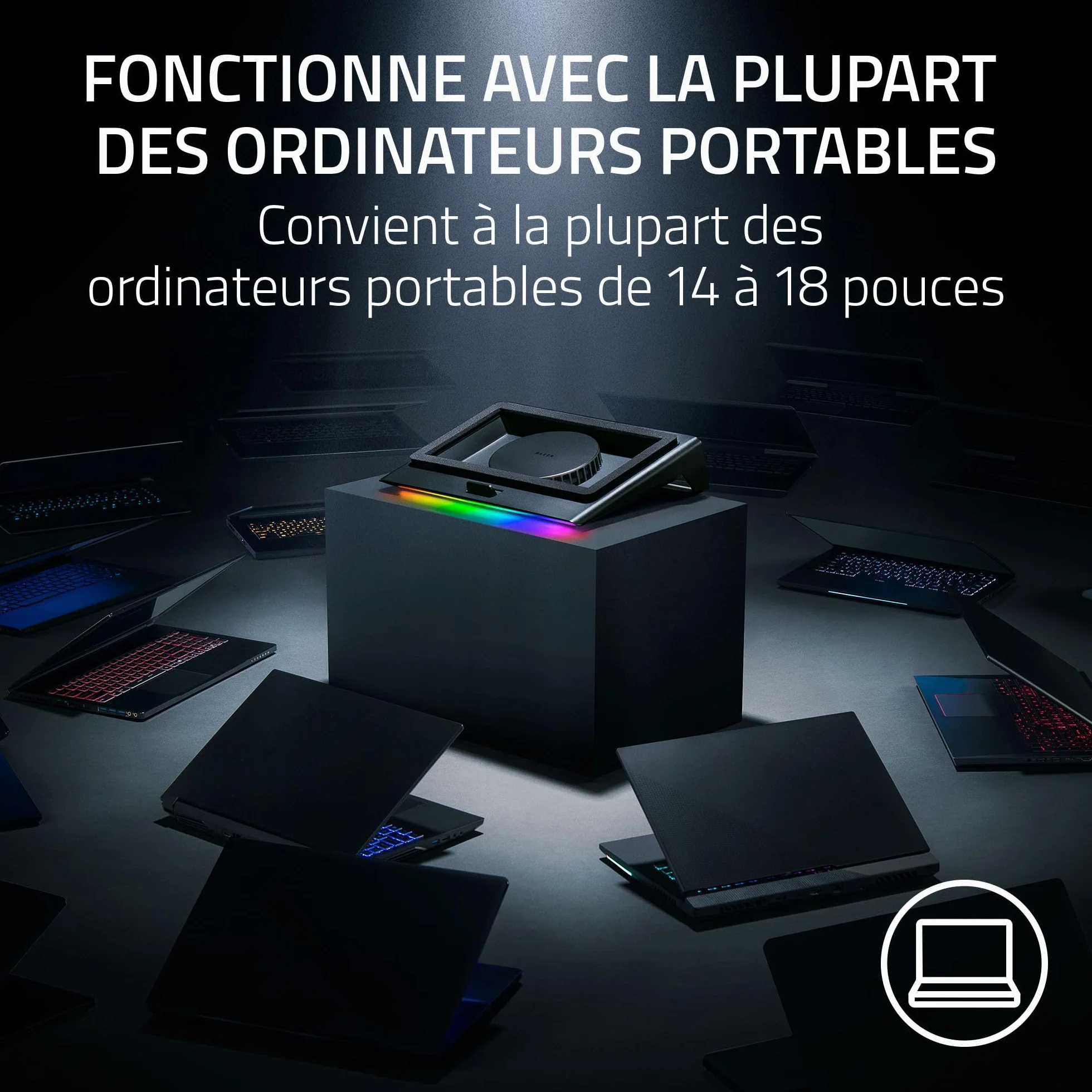 Razer Support de Refroidissement Intelligent pour Ordinateurs Portables 14-18 Pouces Chambre de Pression étanche à l'air Noir