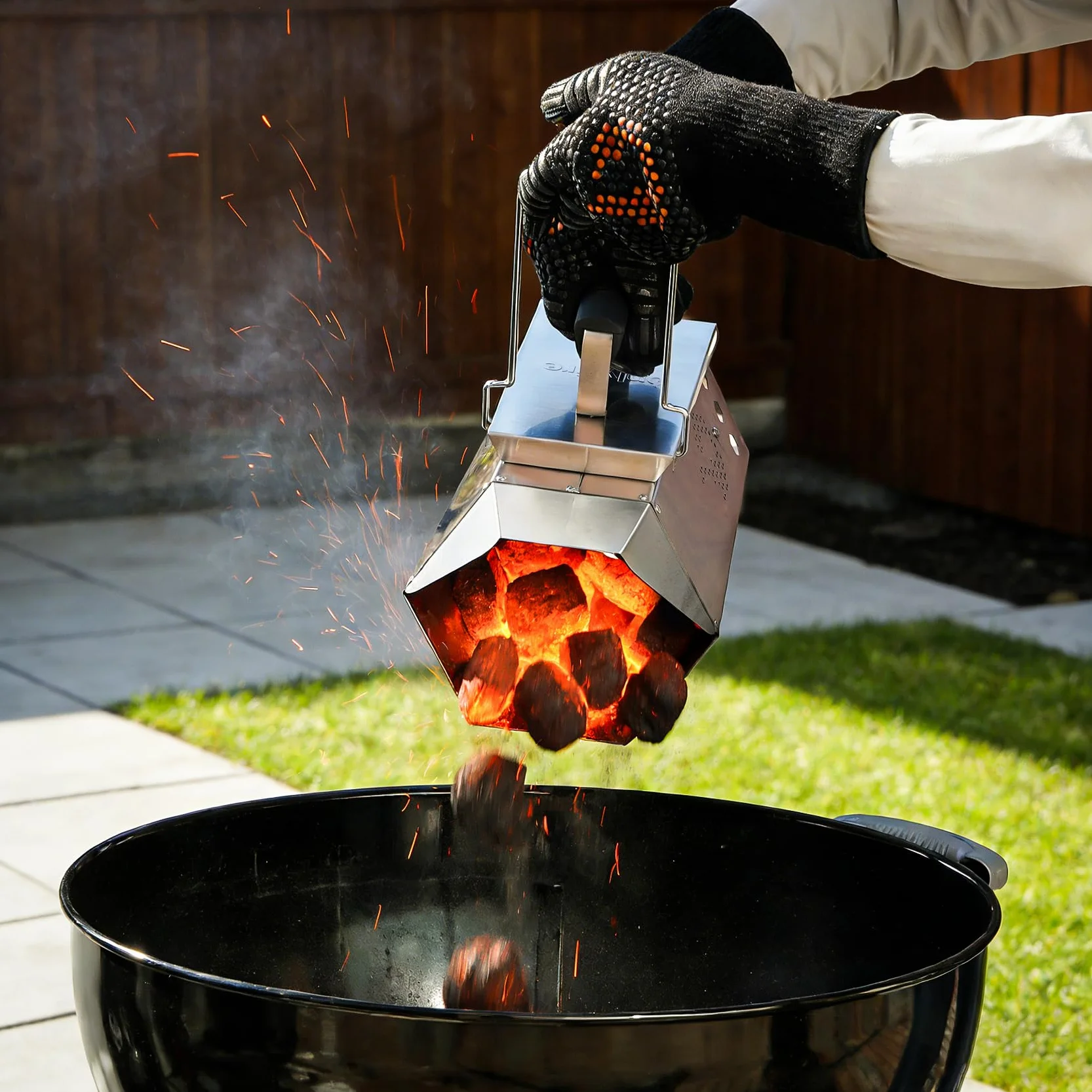 onlyfire Cheminée d'Allumage Polygonale en Acier Inoxydable 430 - Démarreur de Charbon de Bois pour Barbecue