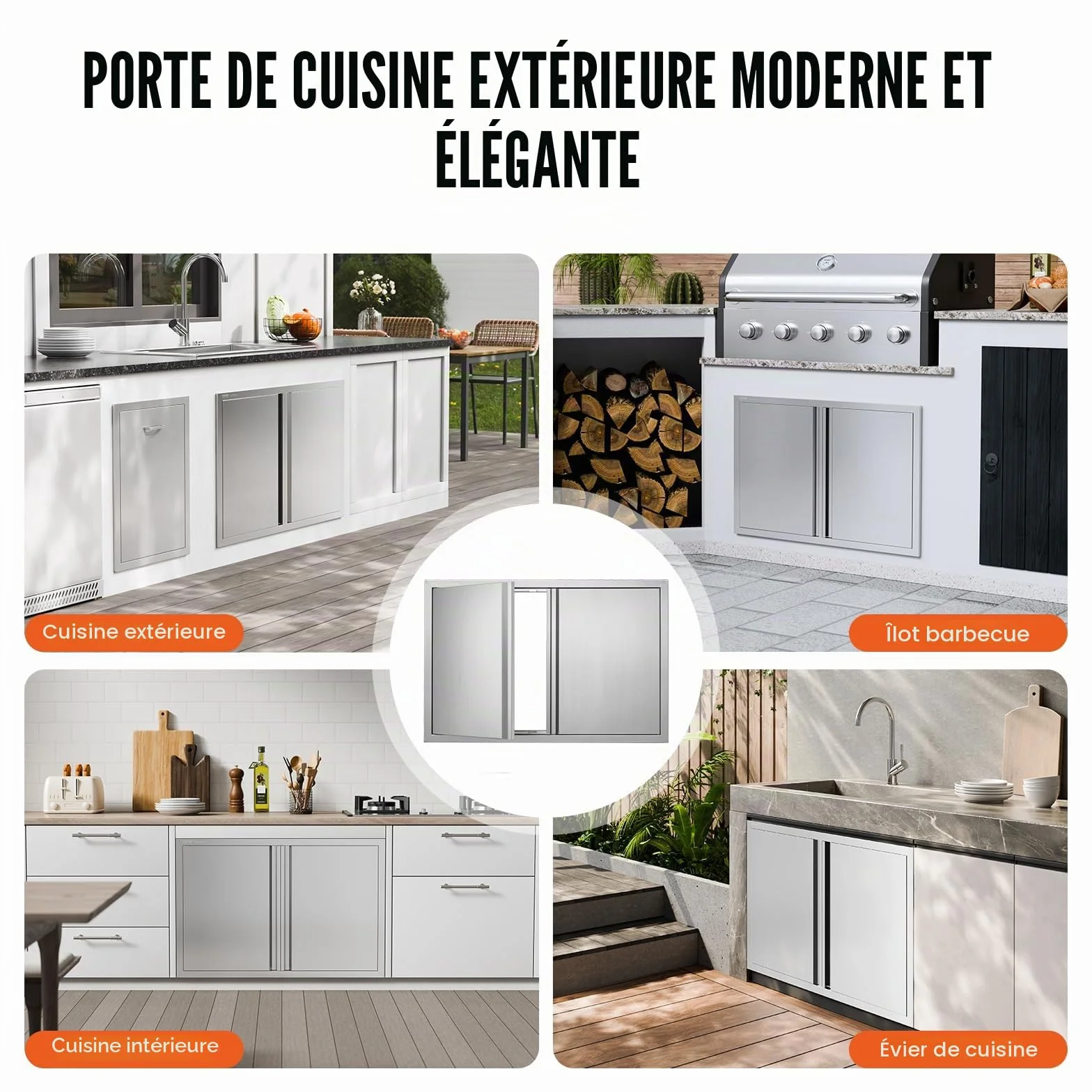 VEVOR Porte d'Accès pour Barbecue Double 914x610x45 mm Inox Poignée Encastrée