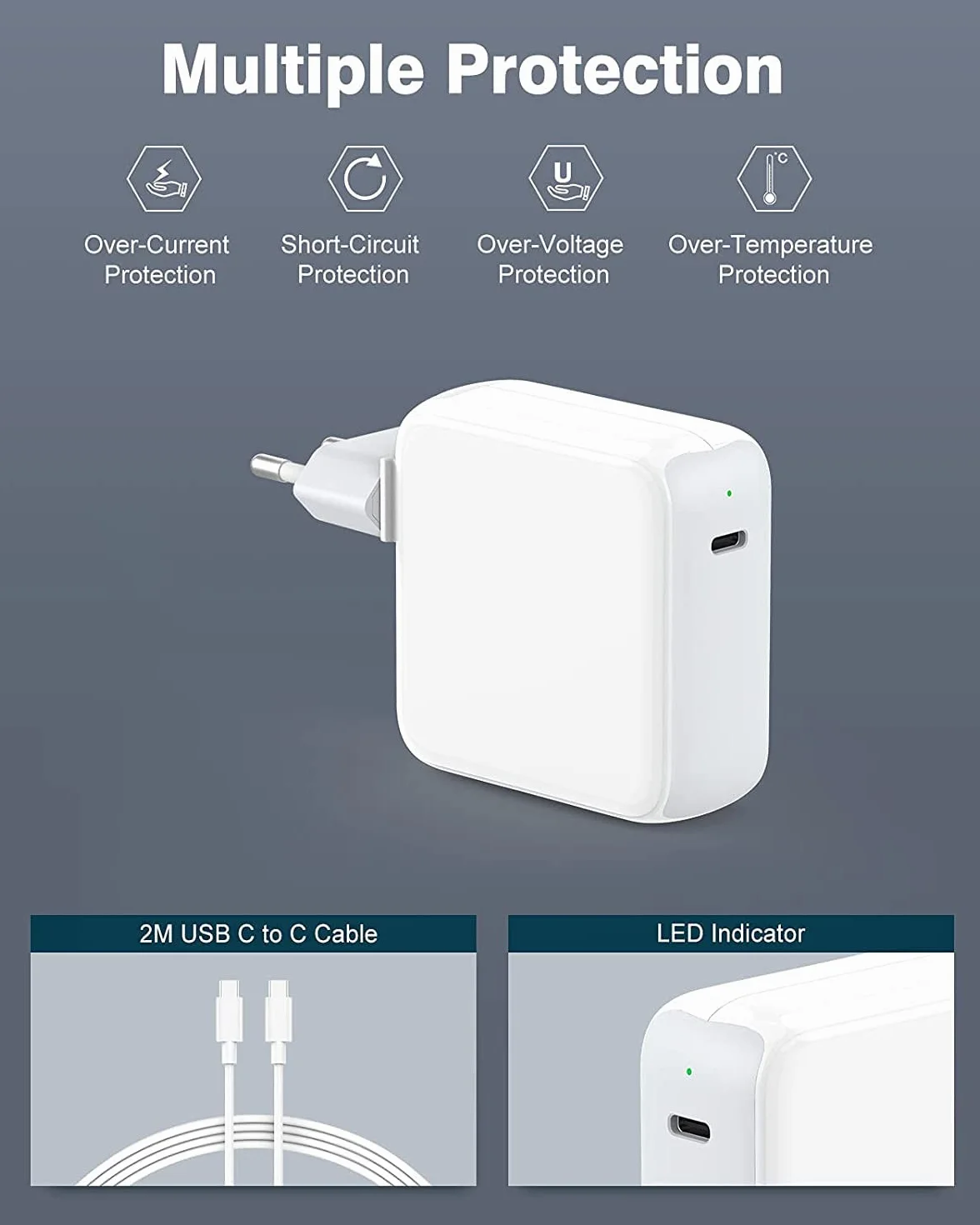 Chargeur USB C 70W Compatible MacBook Air Pro 13-16 Pouces M1 M2 M3 iPad 2020-2024
