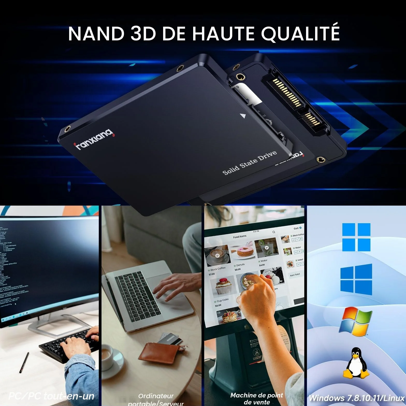 Fanxiang 512Go SSD SATA III 6Go/s 2.5" 560Mo/s Lecture 3D NAND Disque SSD Interne S101Q