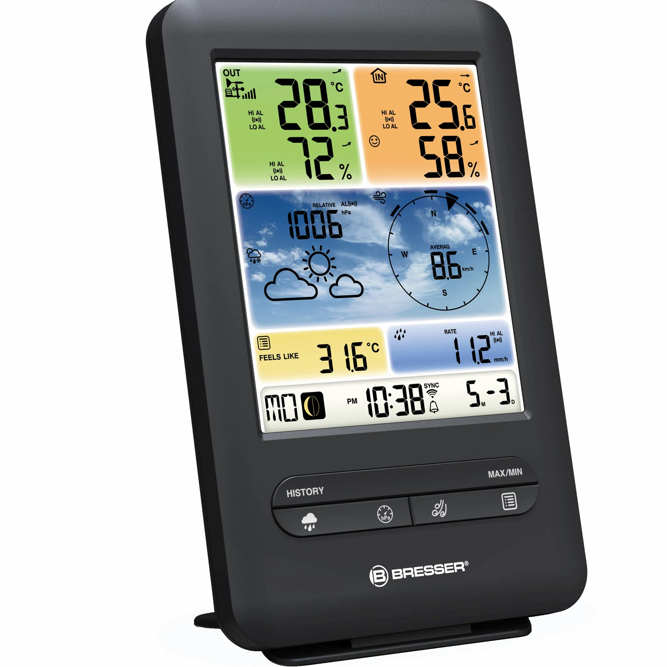 BRESSER Station météo Pro WiFi avec capteur extérieur 7002585 Noir | Bresser V Station météo sans fil professionnelle Wifi 5 en 1