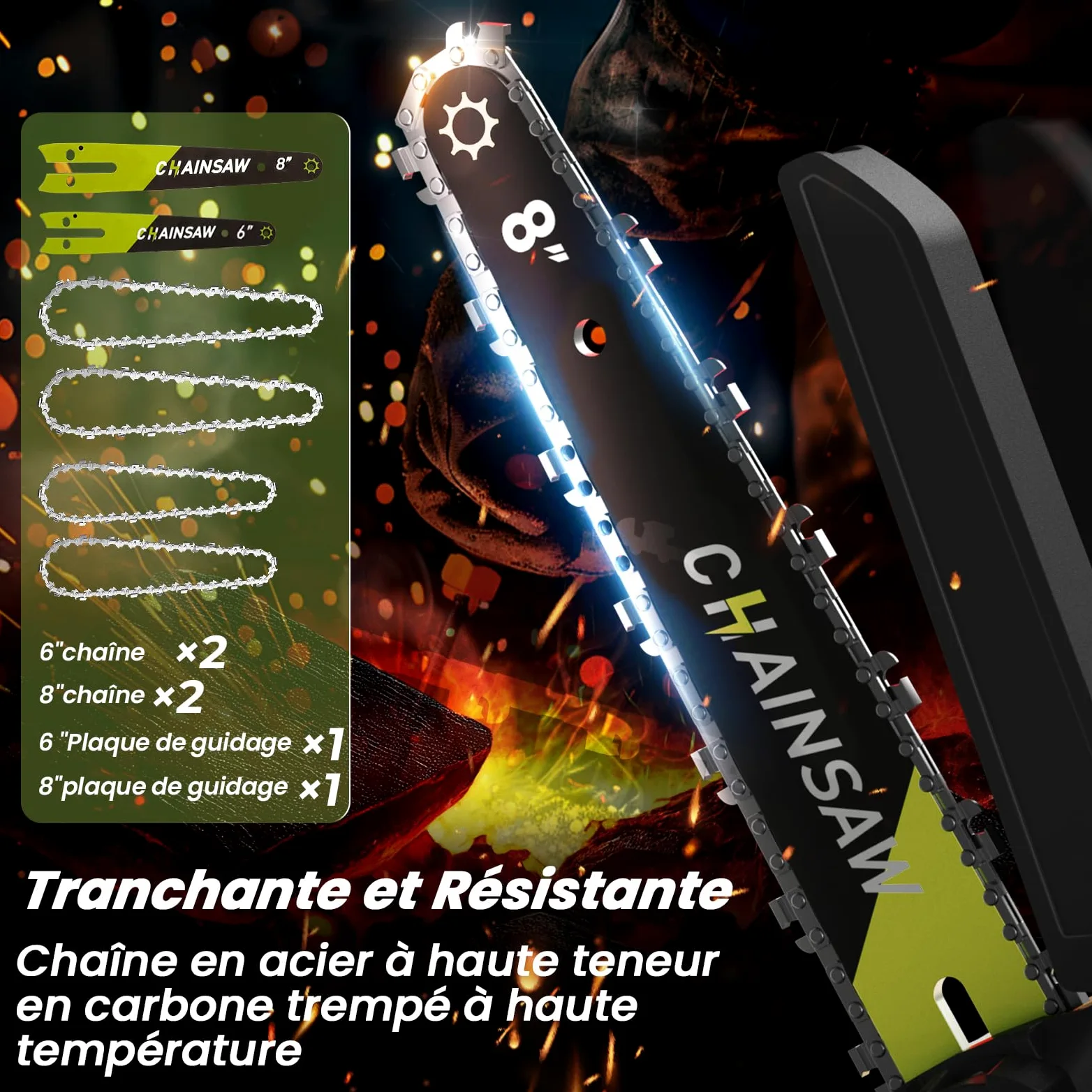 Mini Tronconneuse a Batterie 8 et 6 Pouces, 1300W Brushless Tronconneuse Electrique, 8000mAh Elagueuse Batterie Sans Fil, D'huile Automatique, Petite Tronçonneuse Compatible avec Makita pour Jardin