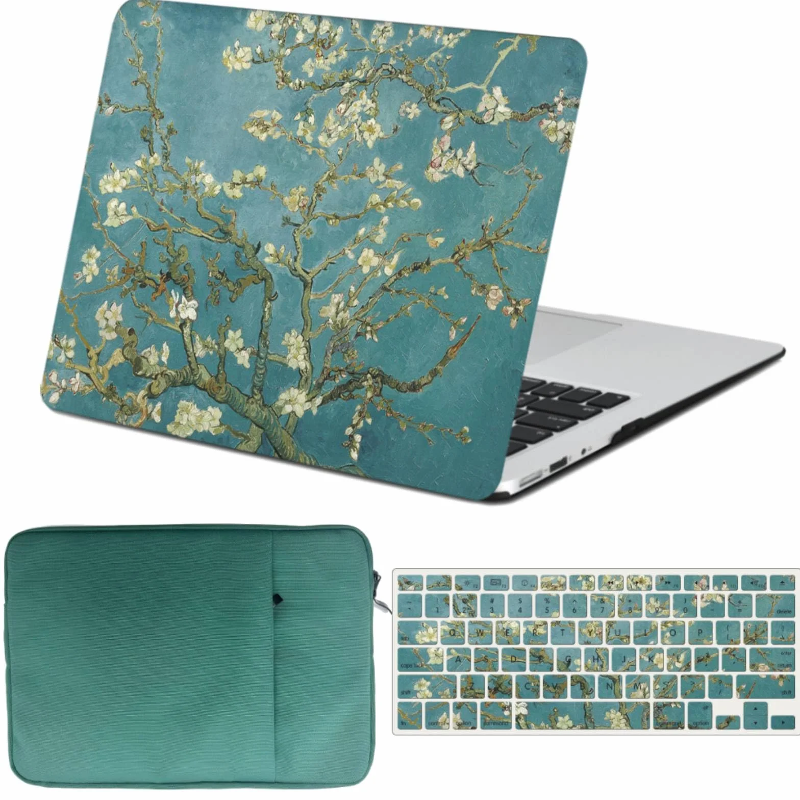 Coque MacBook Air 13,6 Pouces 2025-2022 Modèle A3240 A3113 A2681 avec Liquid Écran Retina, Étui Rigide & Sac & Couverture de Clavier, Fleur d'amandier
