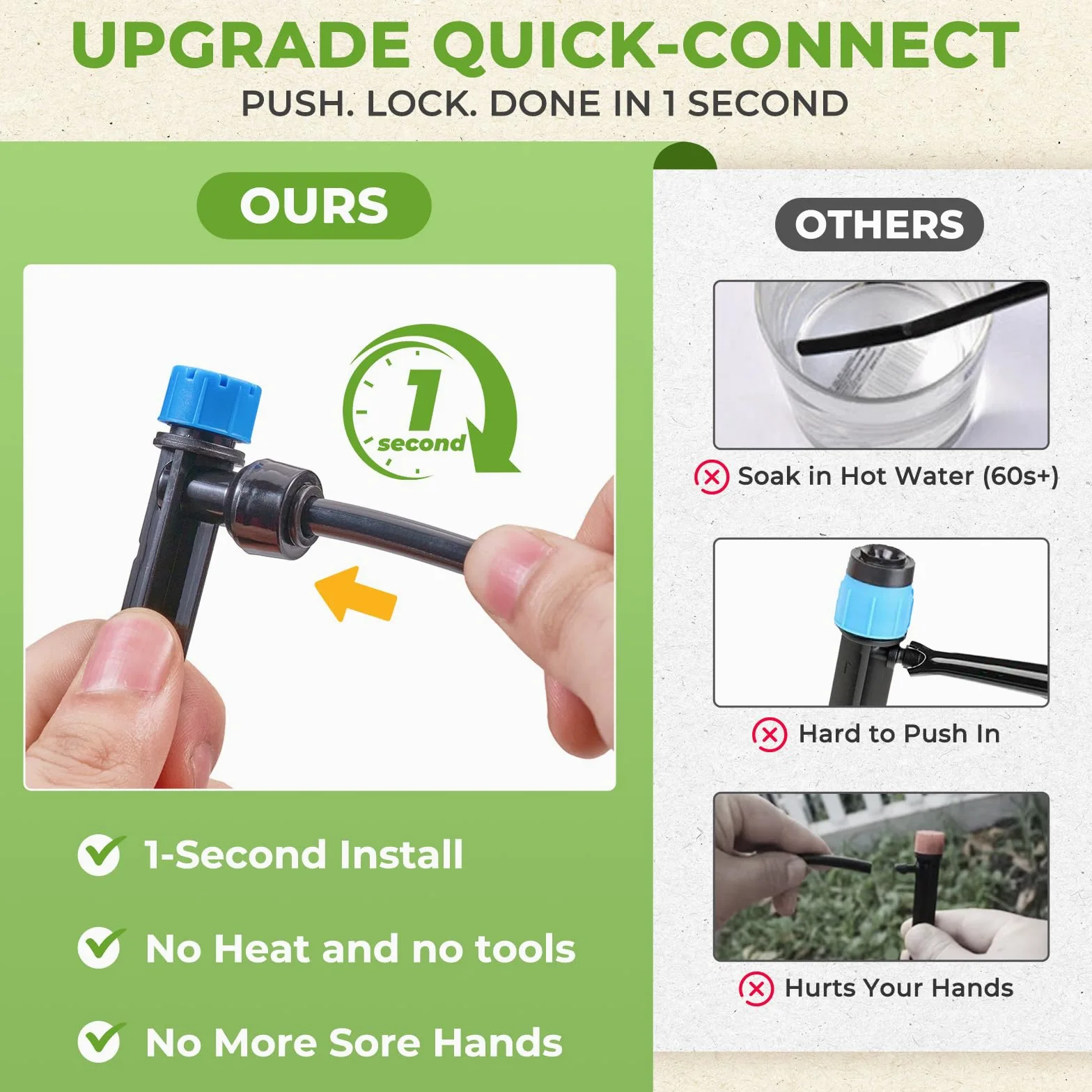 HIRALIY Système d'arrosage de jardin de 60 m, kits d'irrigation goutte à goutte pour plantes, nouveau connecteur rapide, tube de distribution vierge, équipement d'irrigation automatique pour terrasse
