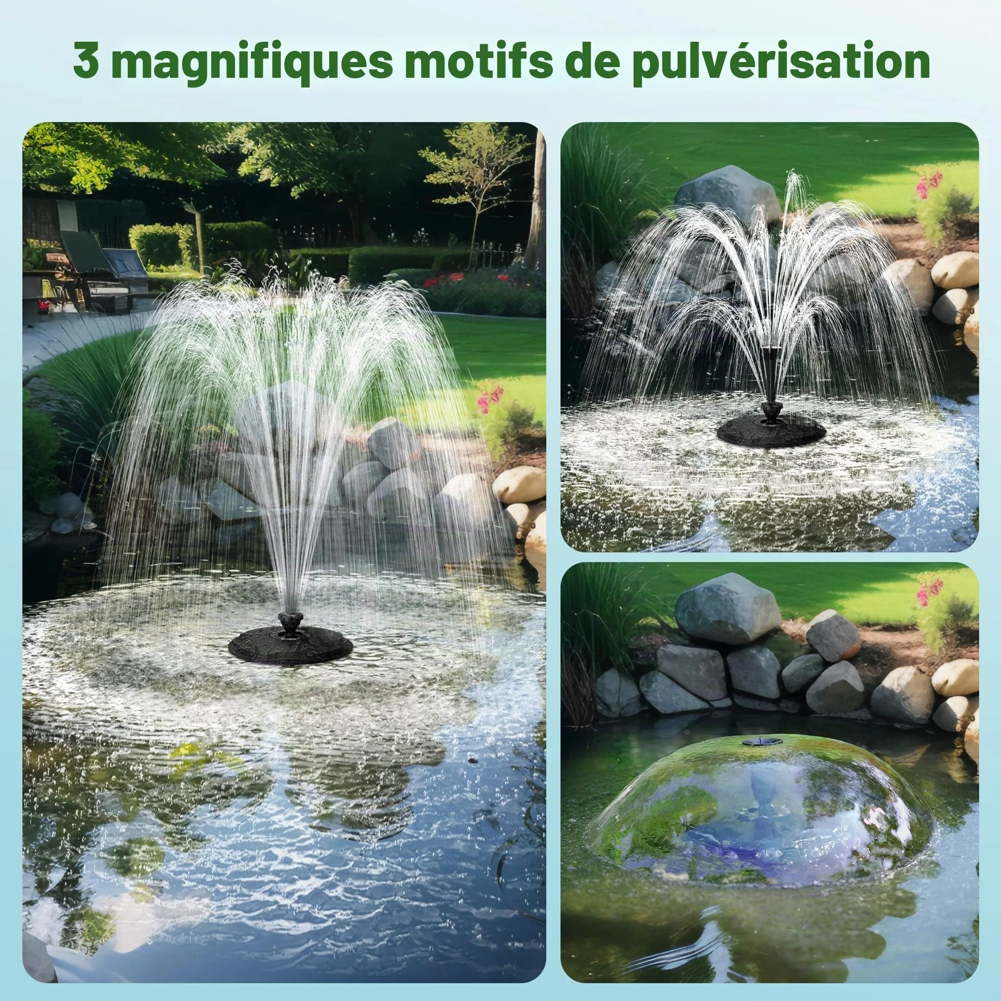 Biling Fontaine flottante avec éclairage LED pour grand bassin de jardin, fontaine de bassin avec pompe de 2500 l/h, câble de 9 m avec prise européenne, jeu d'eau avec 3 modes de fontaine (résistant