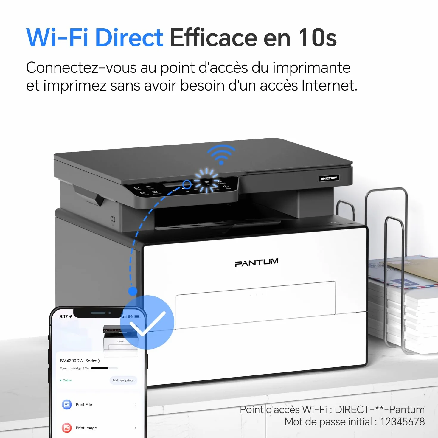 PANTUM BM4209DW Imprimante Laser Multifonction Noir et Blanc Recto-Verso Automatique USB Wi-Fi Airprint Mopria