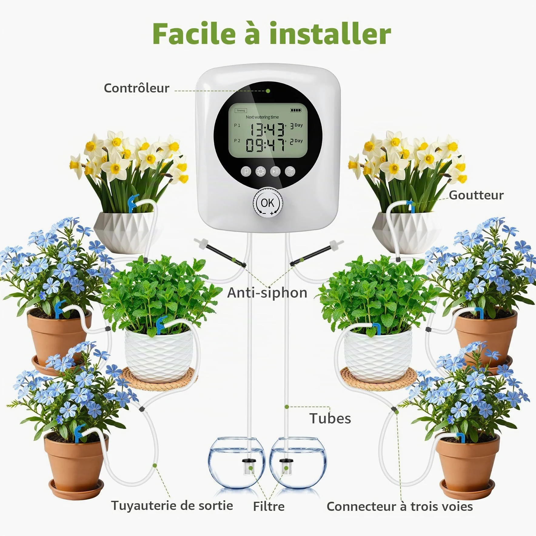 Forever Speed Système Arrosage Automatique D'intérieur avec Double Pompe pour 30 Plantes en Pot, 4400 mAh Goutte à Goutte Rechargeable Système D'irrigation pour Interieur, Balcons