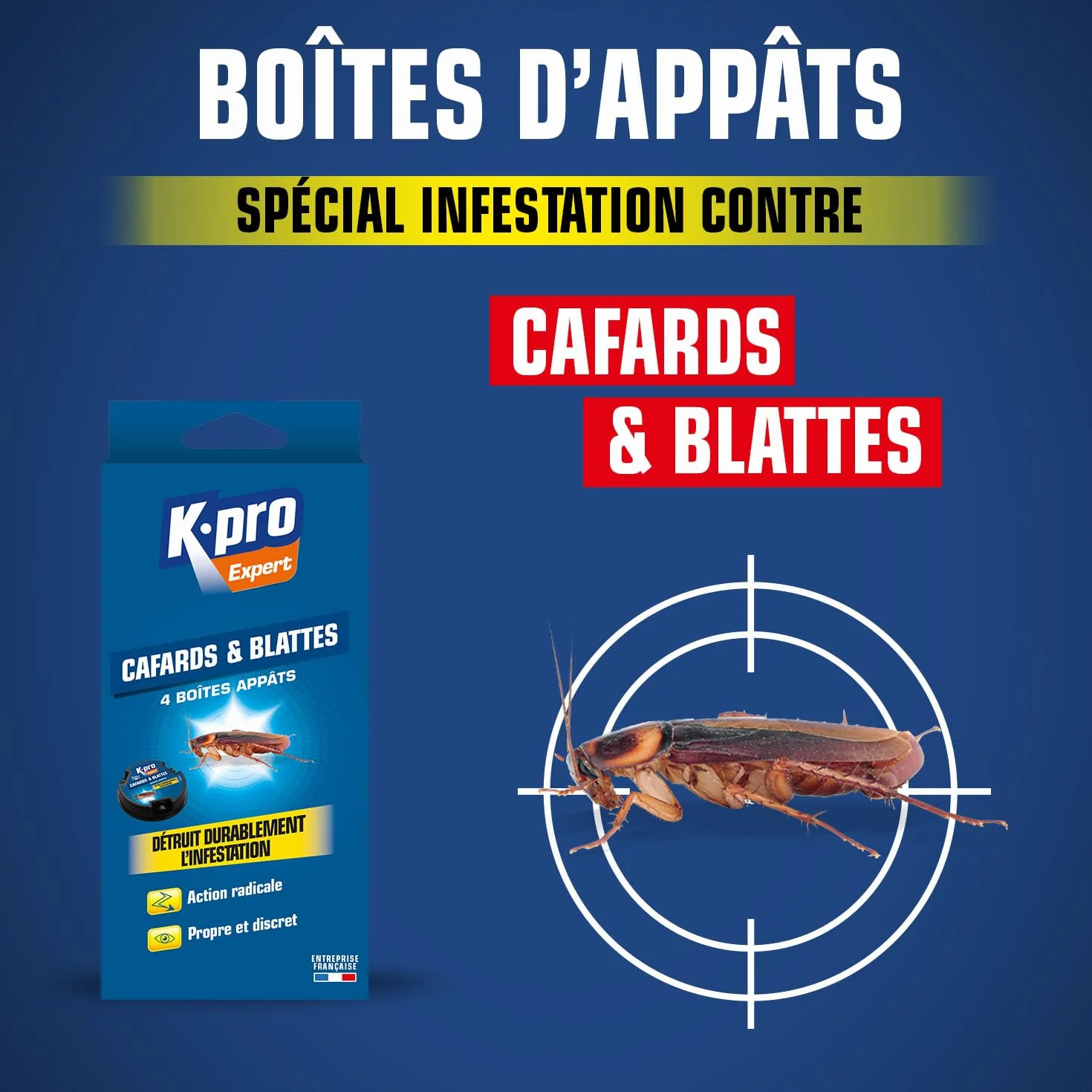 K.PRO Expert Boîtes à Appât Cafards et Blattes 4 pièces Action Radicale Propre Discret