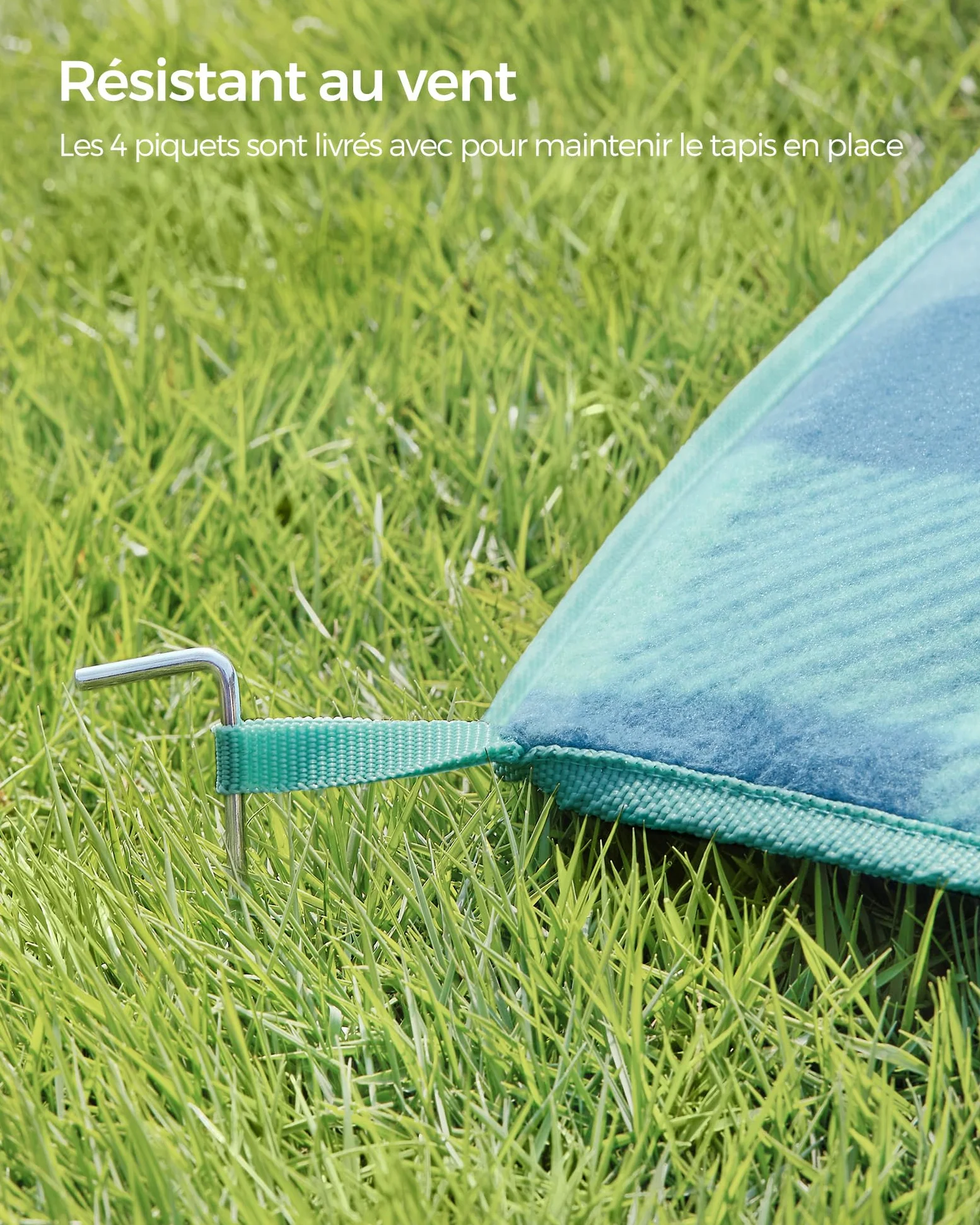 SONGMICS Couverture de Pique-Nique, Hydrofuge, Pliable, 200 x 300 cm | Grand Tapis Portable, 4 Piquets de Sol, pour Camping, Jardin, Plage, Extérieur, Bleu, Collection TOMMI GCM012Q03