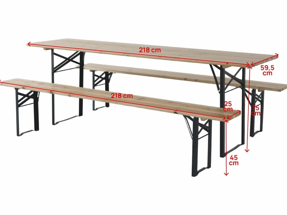 Table de Jardin Brasserie Pliante Lisbonne 218 x 59,5 x 75 cm Marron avec 2 bancs