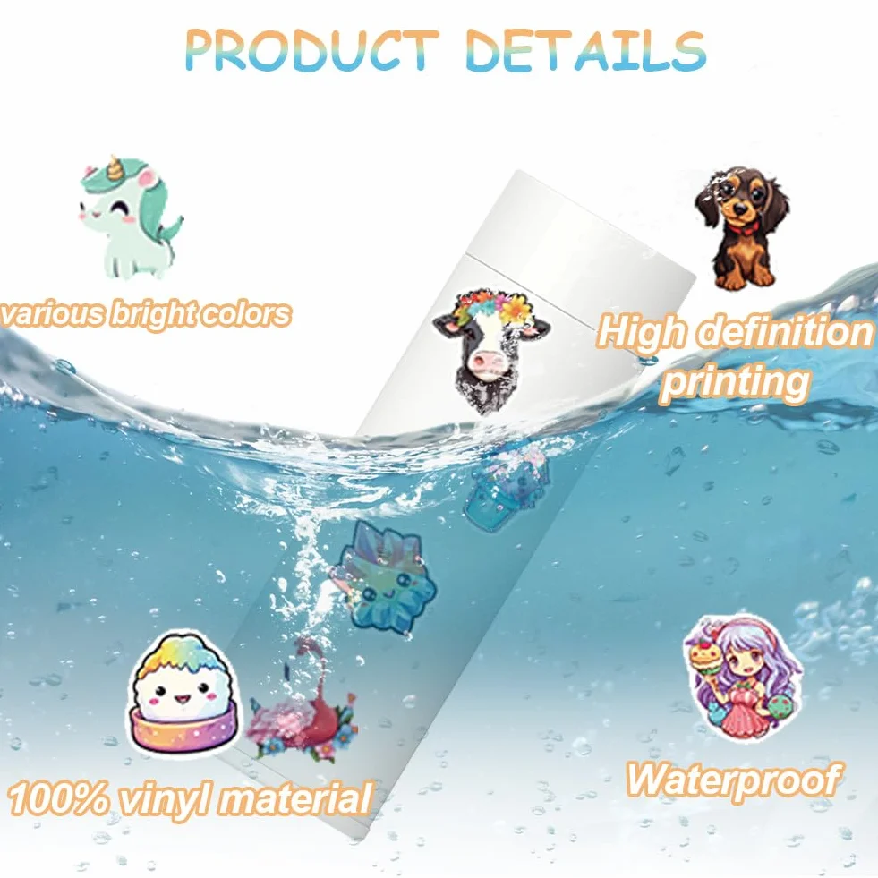 Autocollant Kawaii 100 Pièces Stickers Vinyle Étanche Enfant Animaux Drôles pour Bouteille Ordinateur Skate