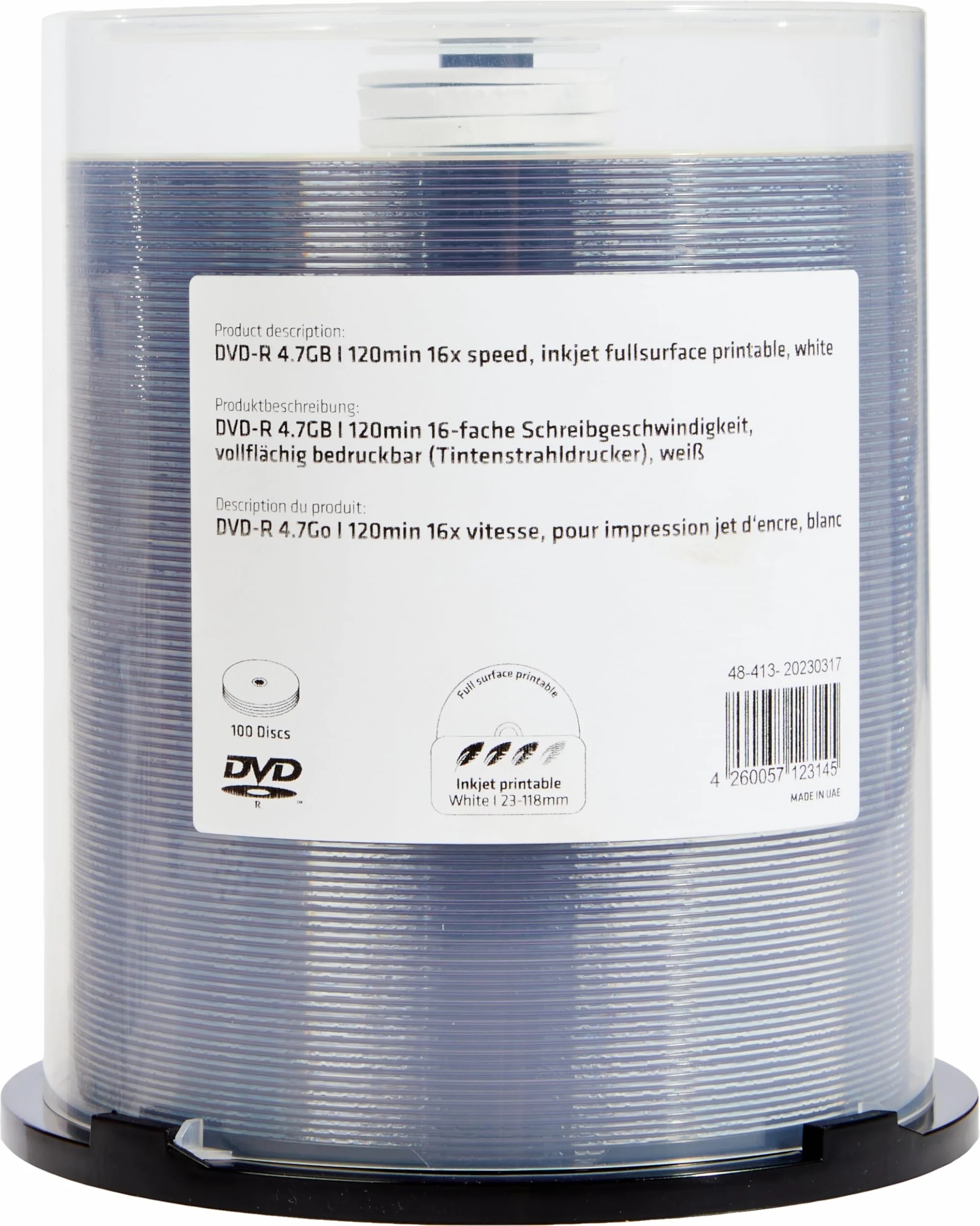 Mediarange MR413 DVD-R 4,7GB 120min Lot de 100