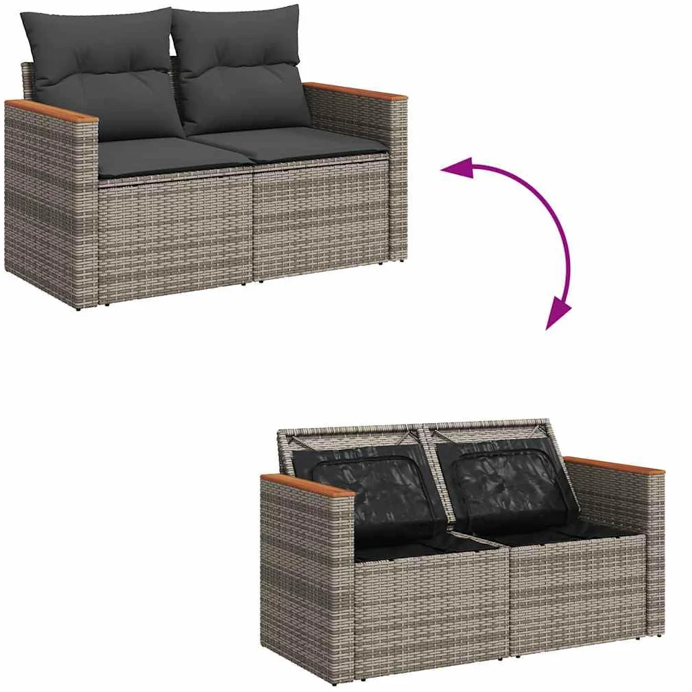 vidaXL Canapé de Jardin 2 Places avec Coussins, Résine Tressée Gris