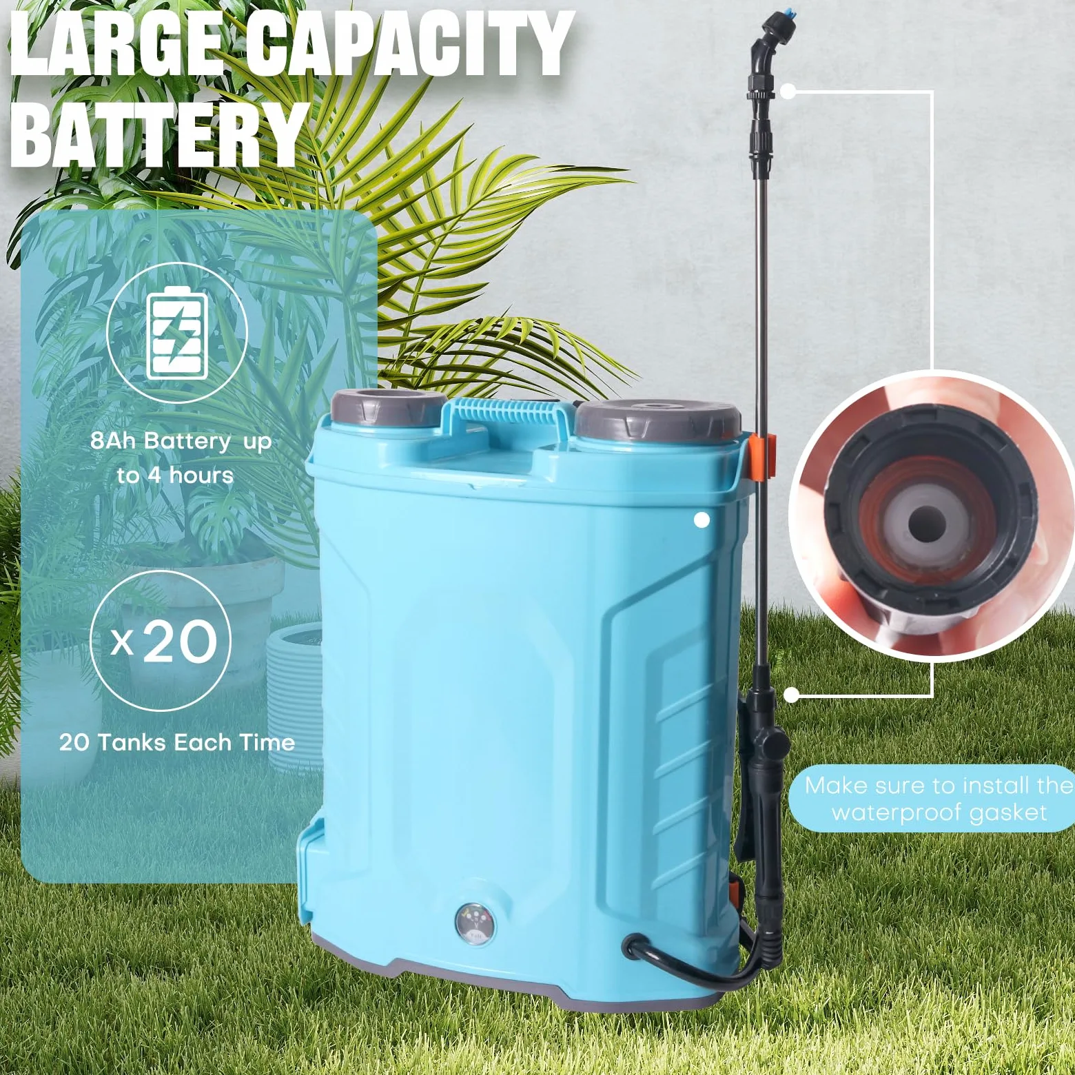 Pulvérisateur à Dos Électrique 16L, Pulvérisateur de Jardin Électrique avec 6 Buses de Brumisation Réglables, Pulvérisateur Rechargeable avec Batterie pour Arrosage et Nettoyage de Pelouse