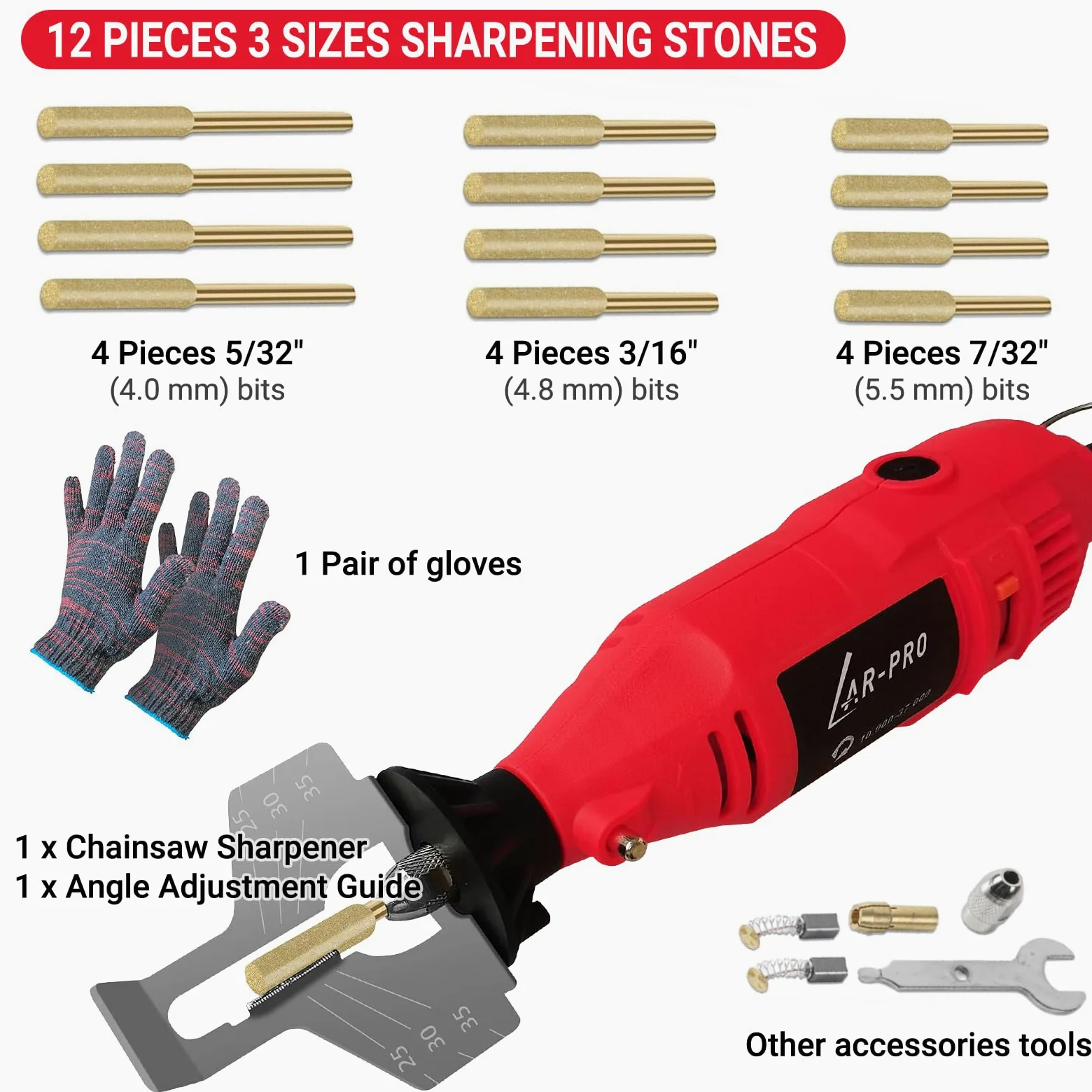 Electric Chainsaw Sharpening Kit 110V/180W, High-Speed Chainsaw Sharpening Tool, Includes 5-Speed Chainsaw Chain Sharpener with 3 Sizes Diamond Sharpening Wheels and Angle Adjustment Guide