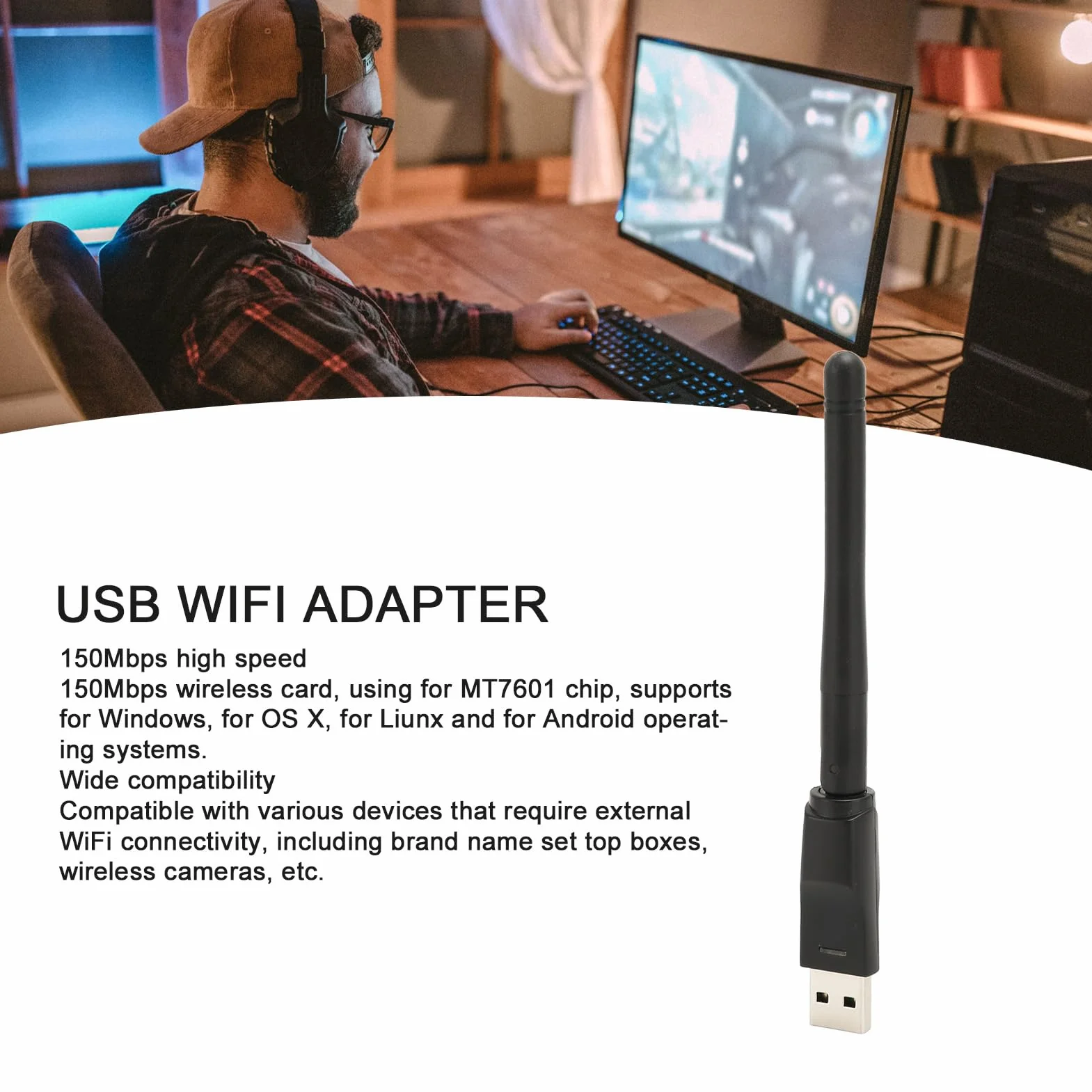 Adaptateur WiFi USB MT7601 150 Mbps Carte Réseau sans Fil Antenne Intégrée