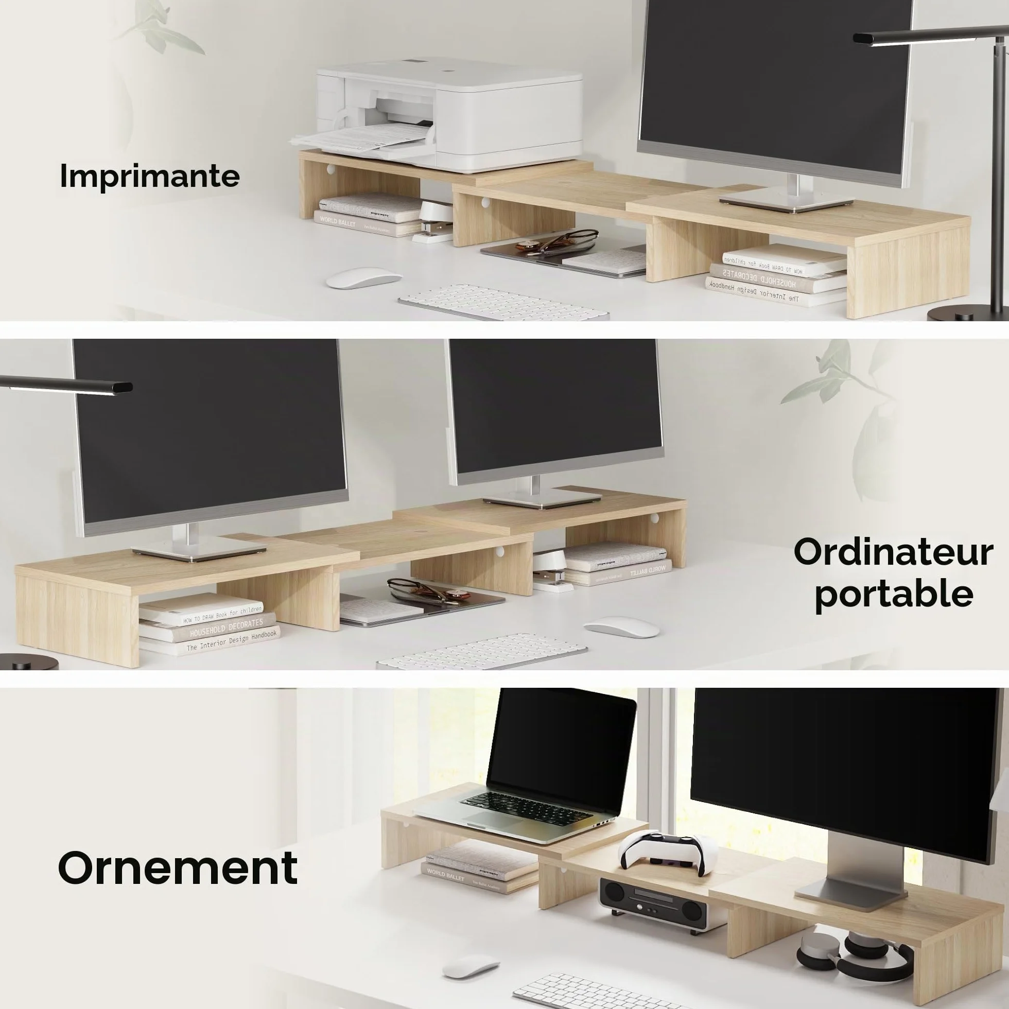 FITUEYES Réhausseur d'Écran en Bois Support de Moniteur Réglable 92,5-108x23,5x10,2cm Chêne