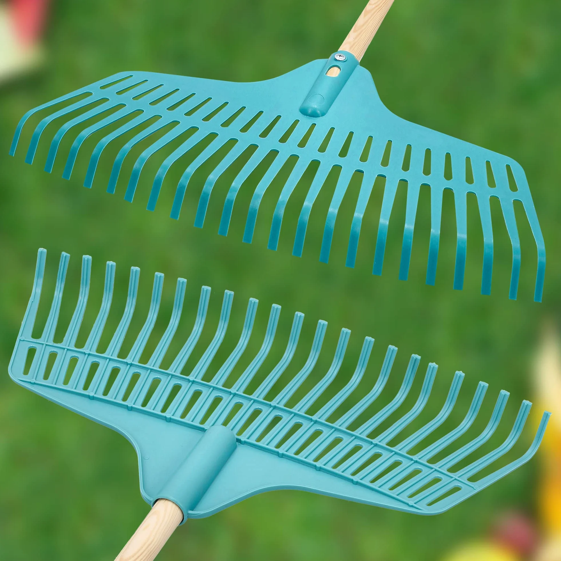 KOTARBAU® Rateau a Feuille - Plastique - 46 cm - avec Manche en Bois - 23 Dents - Rateau Jardin - Ramasse Feuille - Balai Gazon - Turquoise