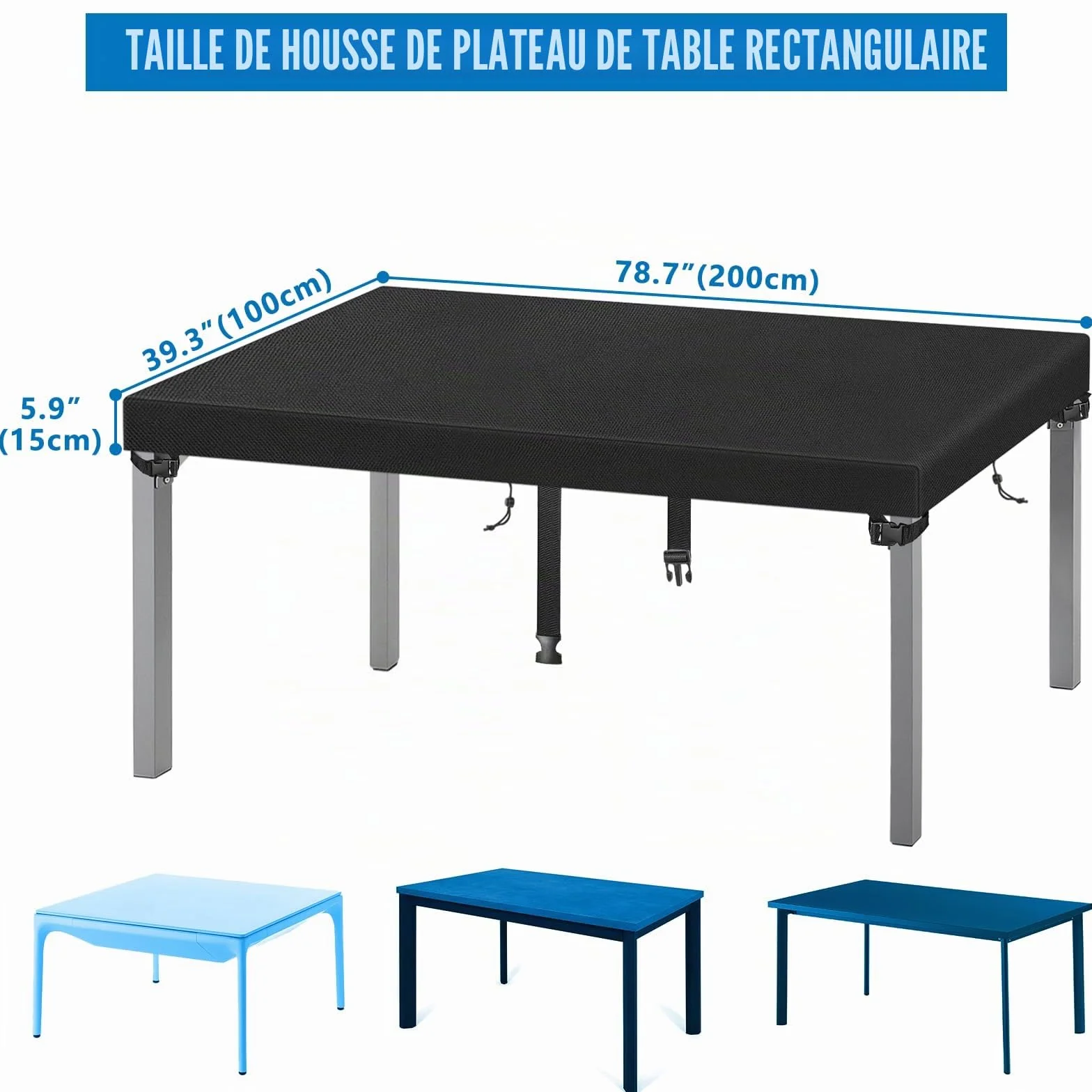 Housse de Protection pour Table de Jardin Noir 200x100x15cm Tissu Oxford 520D