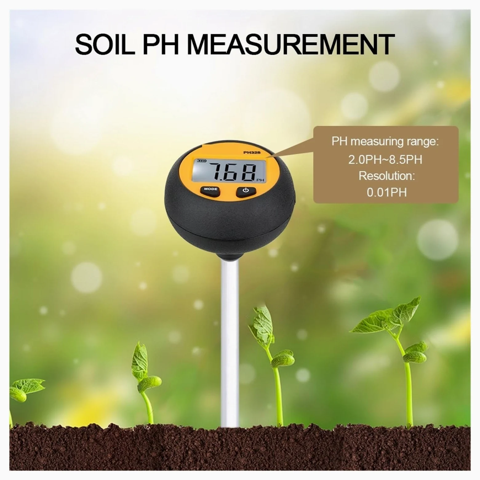 Testeur de pH et d'acidité du sol 3 en 1, testeur de température et d'humidité for l'agriculture florale avec détecteur d'humidité rétroéclairé