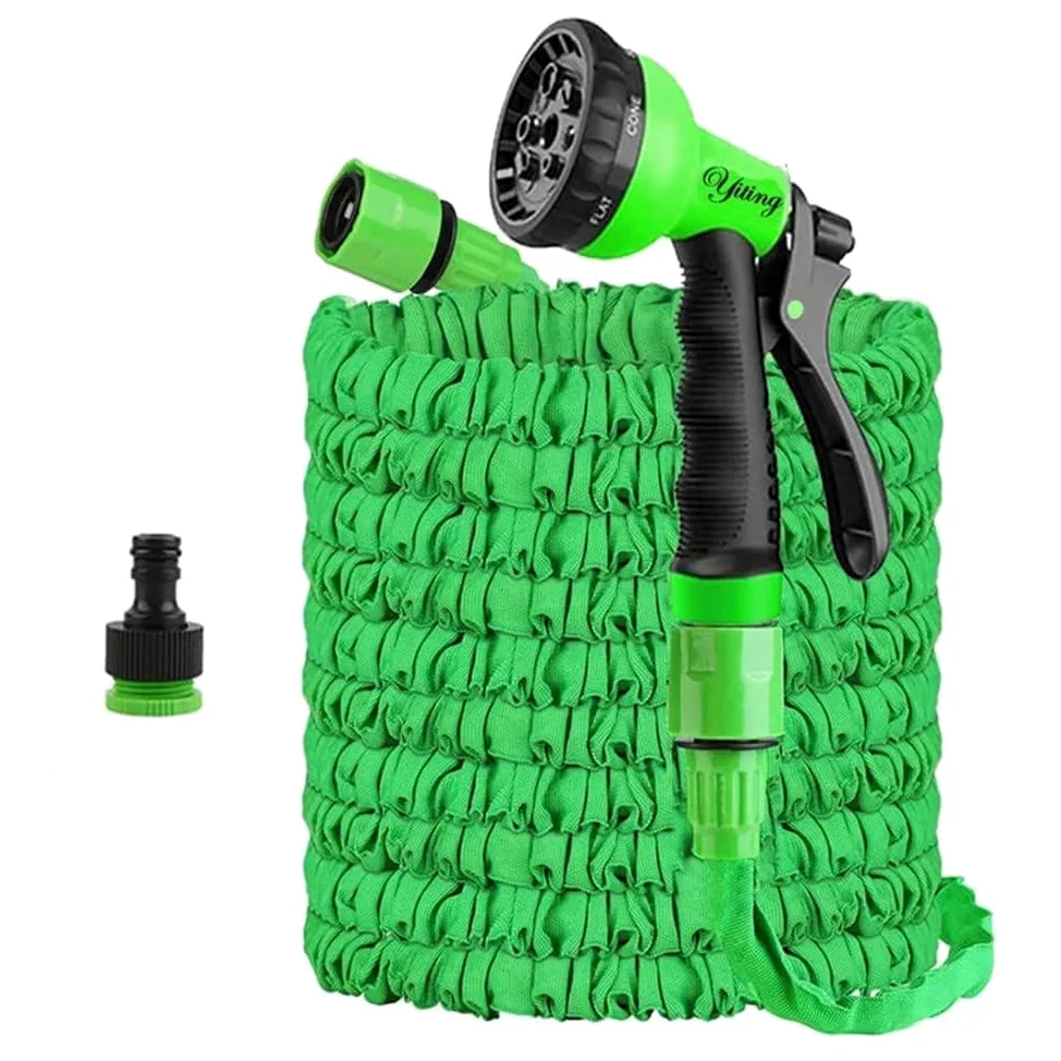 Yiting Tuyau d'arrosage extensible de 7.5m/15m/30m/37.5m/45m/60m avec 8 mode pulvérisation, Adaptable 1/2" et 3/4" raccords de connecteur, hose-Tuyau extensible à Pression d'Eau (37.5 Mètres, Vert)