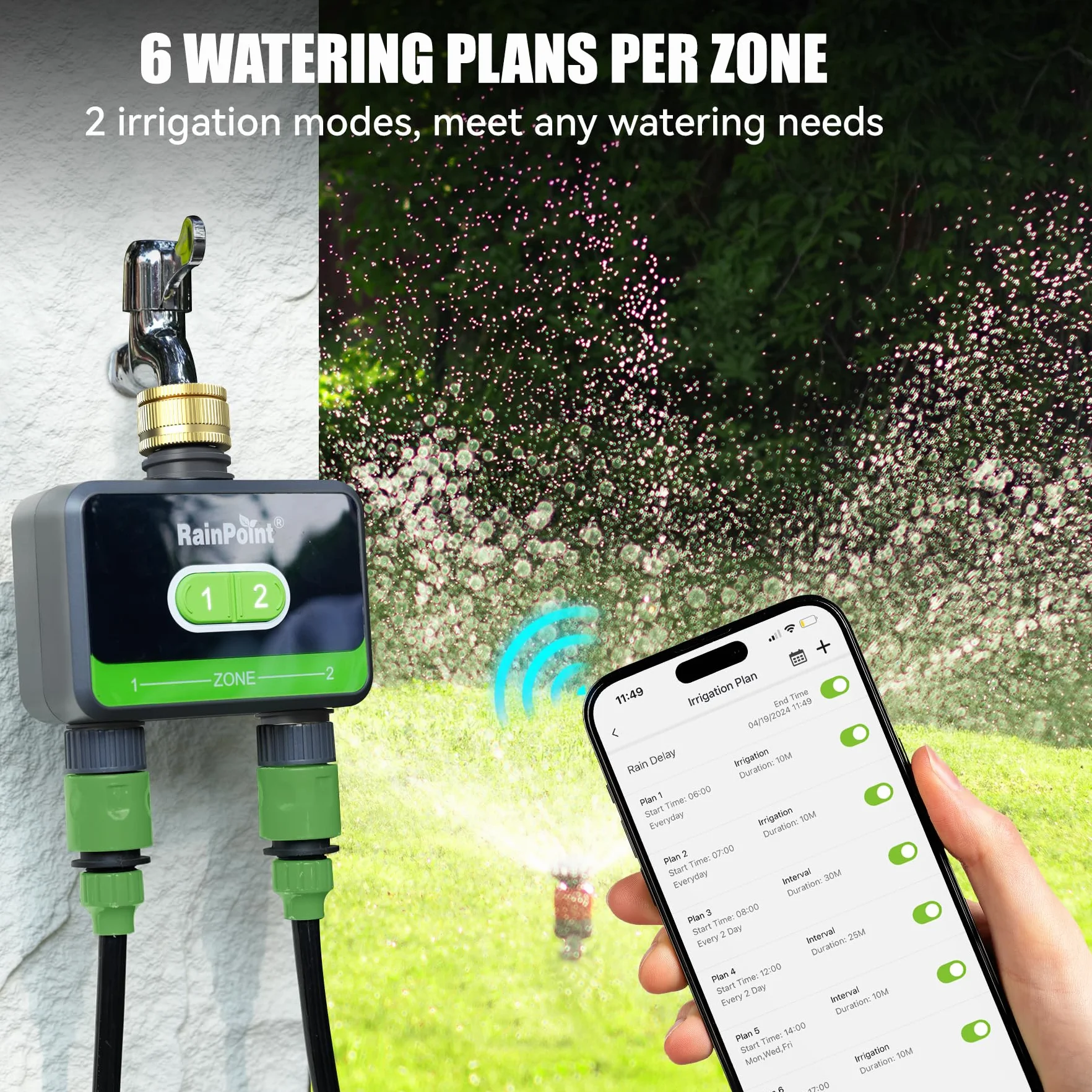 RAINPOINT Programmateur Arrosage WiFi 2 Sorties Laiton Automatique Jardin Application Commande Vocale