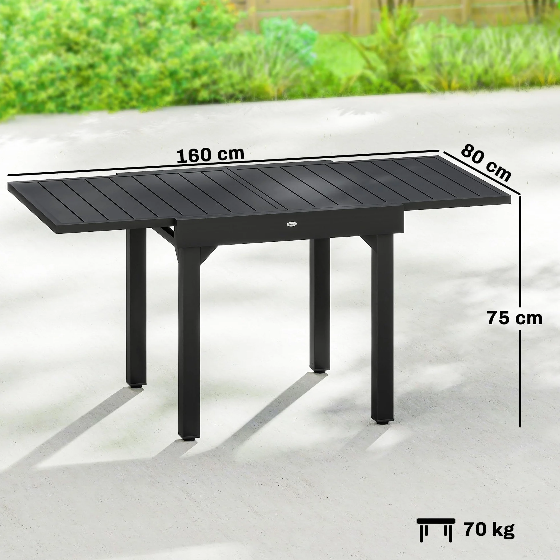 Outsunny Table de jardin extensible 160/80 x 80 x 75 cm aluminium acier noir 4-6 personnes