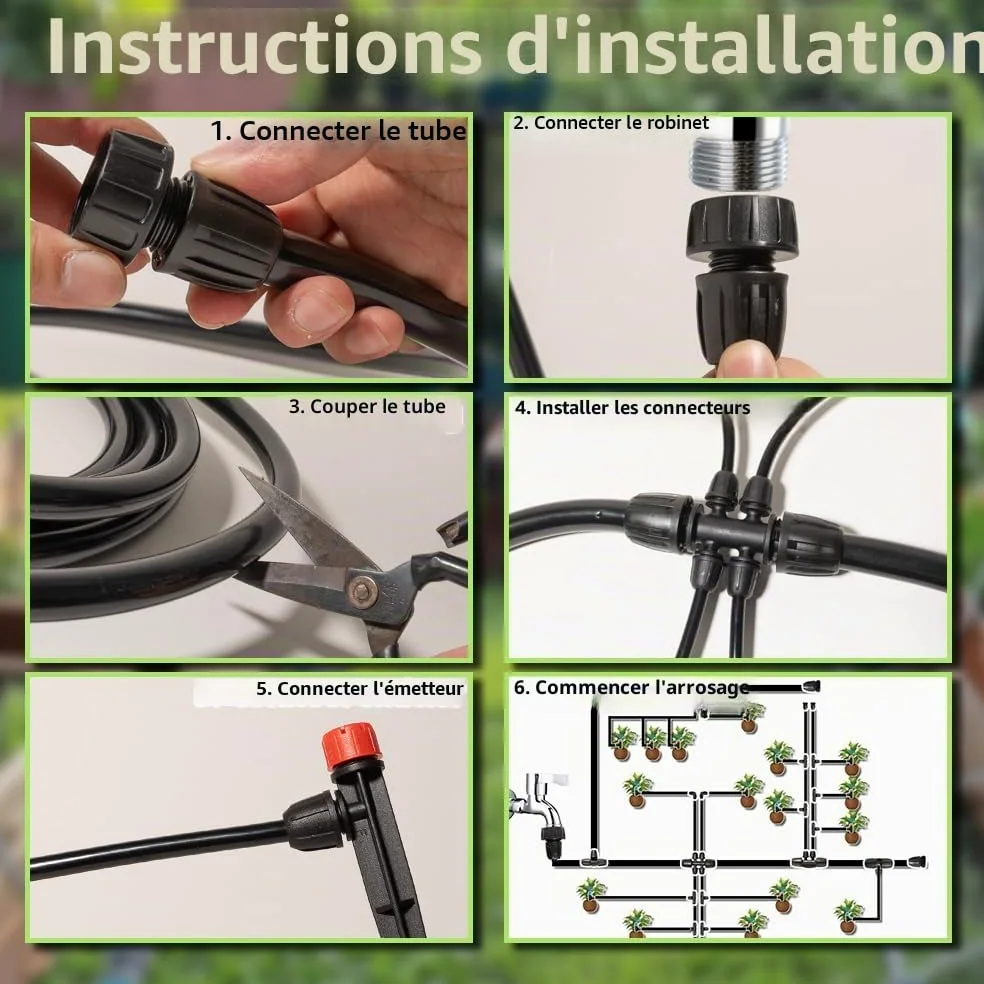 Système d'irrigation goutte à goutte de 71 m avec minuterie pour kit de jardin, équipement d'irrigation automatique, raccords de verrouillage, micro goutte à goutte, pulvérisateur ventilateur à 360