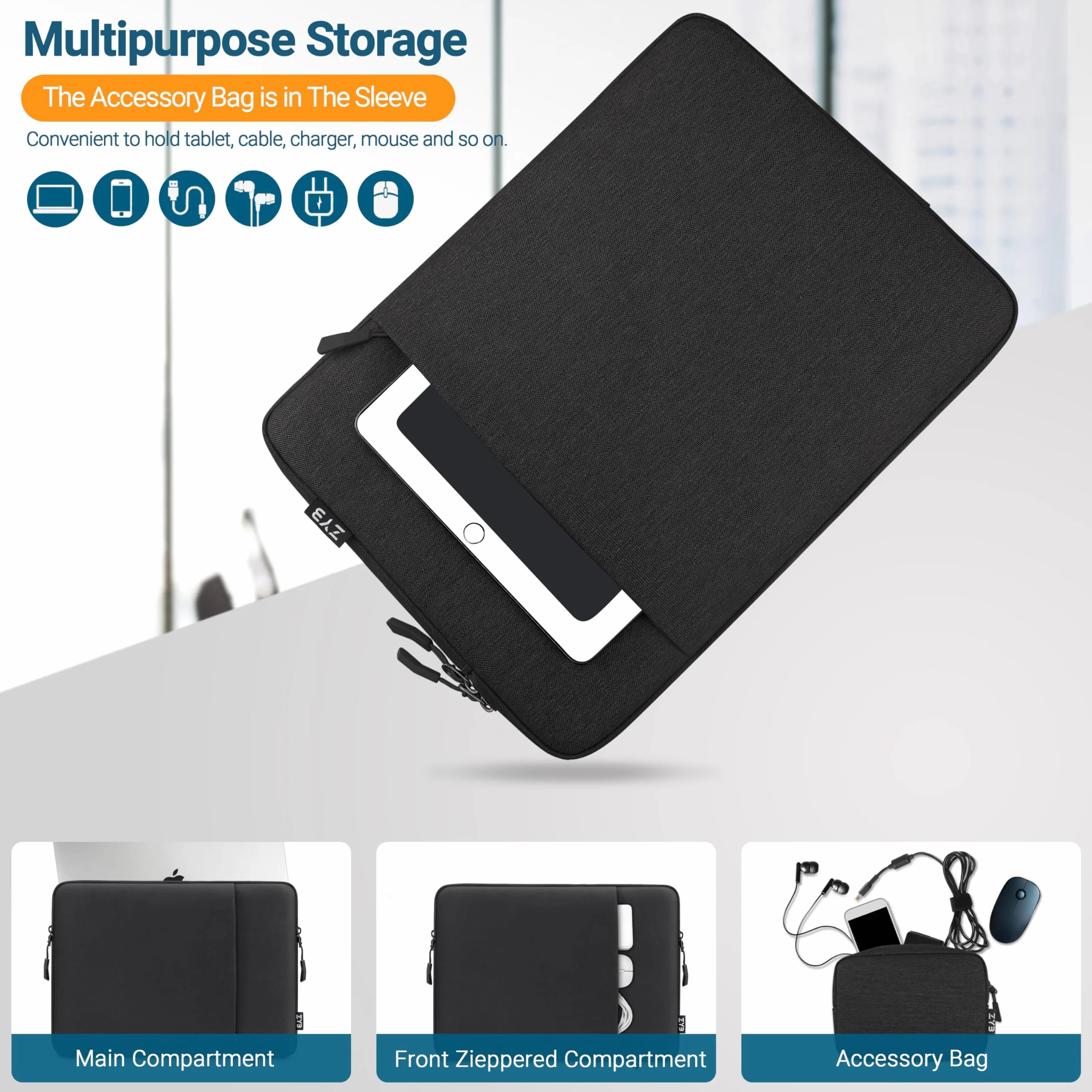 Housse Ordinateur 16 Pouces Étanche pour MacBook Pro 16 Lenovo HP ASUS Dell Samsung Noir