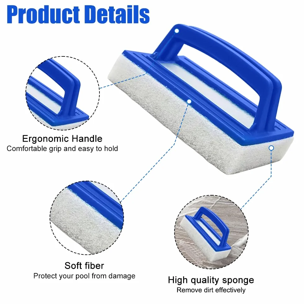 Lot de 2 Brosse Éponge Ligne d'eau, Éponge Magique avec Poignée, Brosse de Nettoyage de Piscine, Bleu