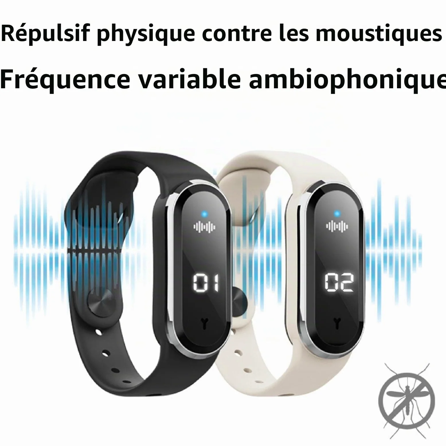 Bracelet anti-moustiques à ultrasons - Bracelet anti-moustiques électronique - Bracelet anti-moustiques anti-insectes sans danger pour les enfants, adultes, camping, randonnée, 2 pièces