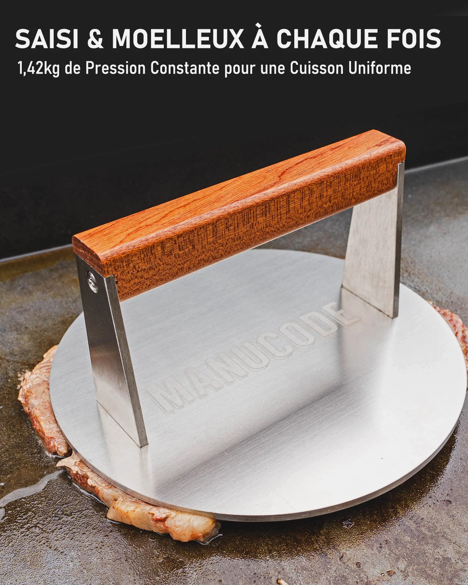 Presse à Griller en Acier Inoxydable 20,5cm 1,42kg Poignée Bois