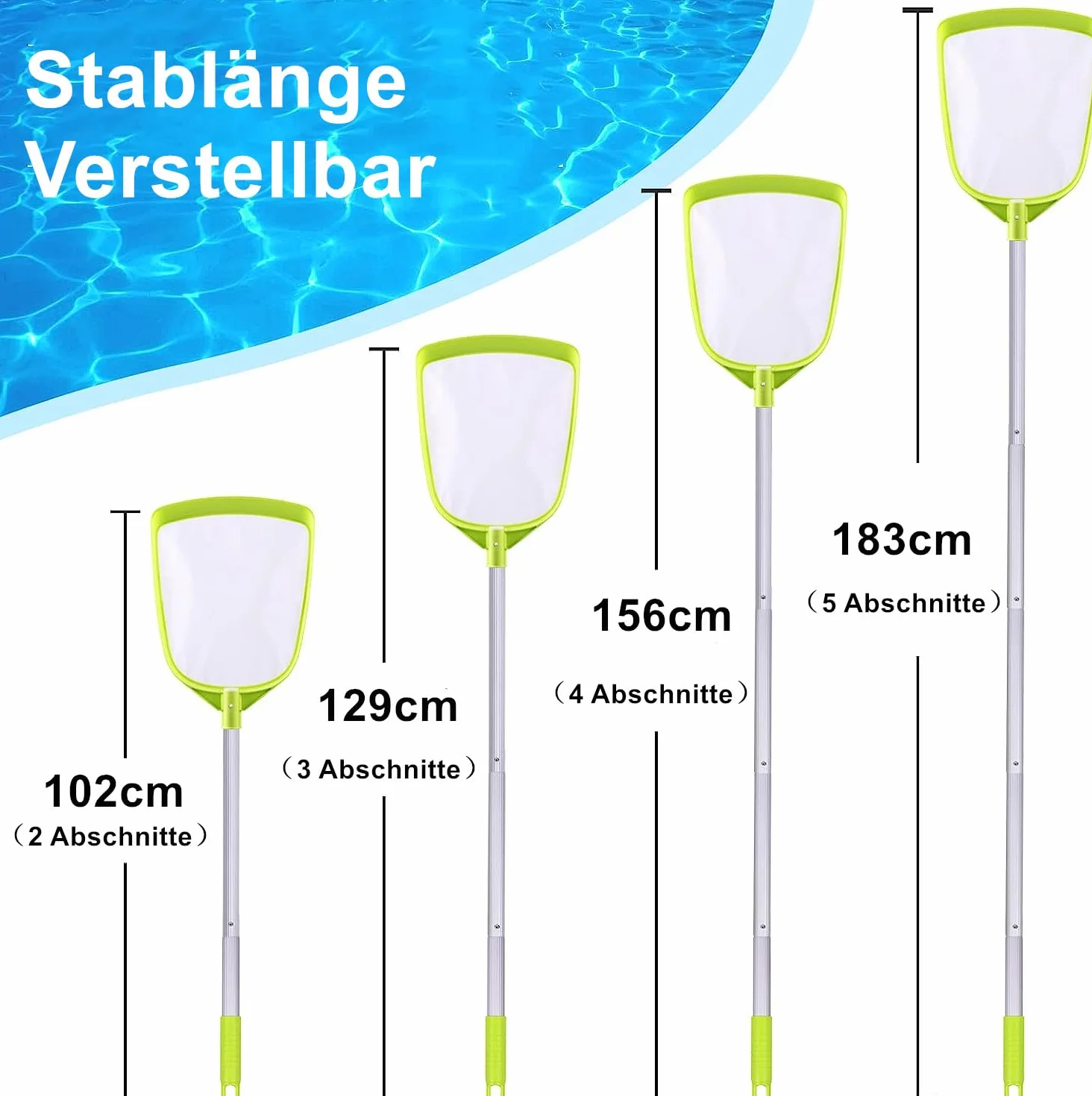 Épuisette de piscine tube ondulé aluminium 142 cm maille ultra fine