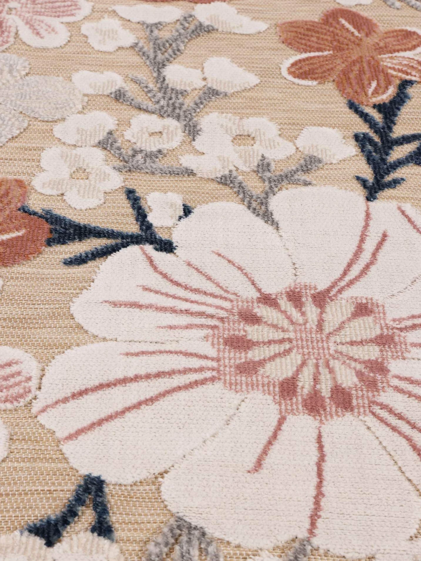 RugVista Cherri Tapis intérieur et extérieur, Rond, Ø 200 cm, Beige/Rose | Modernes, Poil ras, Lavage à la main seulement, Oeko-Tex 100, Résistant aux UV, Salle de séjour, Cuisine, Porch