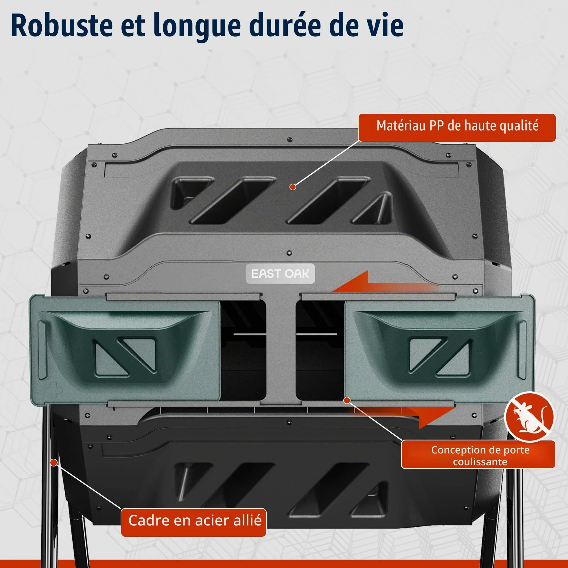 EAST OAK Composteur d'extérieur à Double Chambre avec 2 Portes coulissantes et système d'aération, bac à composteur Rotatif pour Cuisine, Jardin, Cour