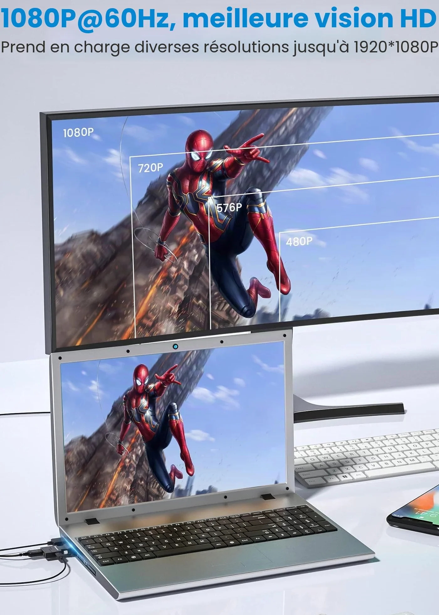 FOINNEX Adaptateur VGA vers HDMI 1080p Convertisseur Actif HDMI Femelle