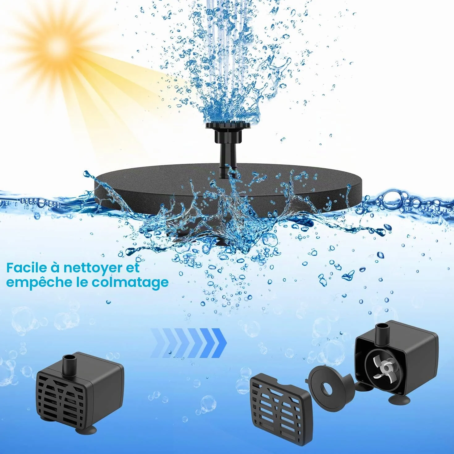 AISITIN Fontaine Solaire Flottante 5,5 W avec Batterie | Pompe pour Bassin Jardin Aquarium Bain d'Oiseaux et Étang Extérieur